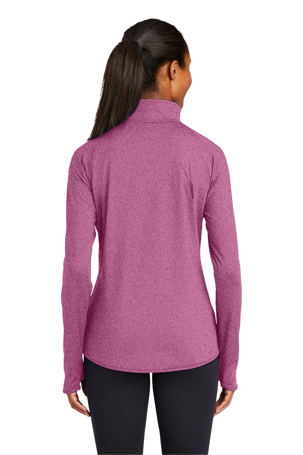 Sport-Tek LST850 Womens Sport-Wick Moisture Wicking 1/4 Zip Sweatshirt Heather Pink Rush Model Back