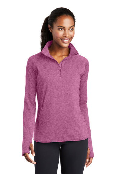 Sport-Tek LST850 Womens Sport-Wick Moisture Wicking 1/4 Zip Sweatshirt Heather Pink Rush Model Front