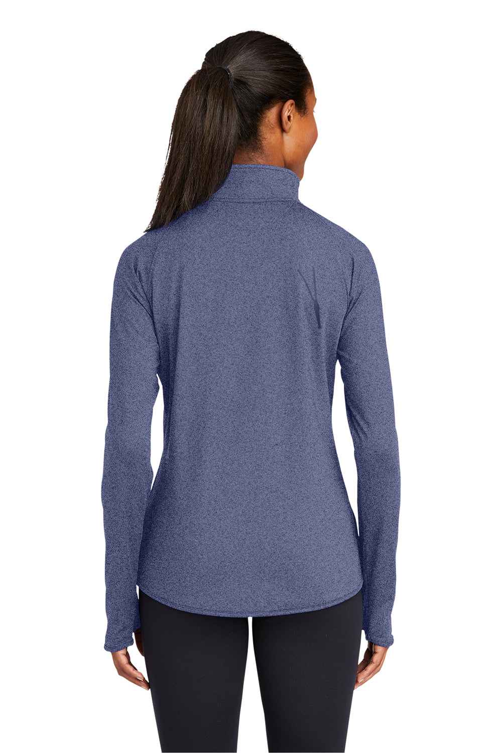 Sport-Tek LST850 Womens Sport-Wick Moisture Wicking 1/4 Zip Sweatshirt Heather True Navy Blue Model Back