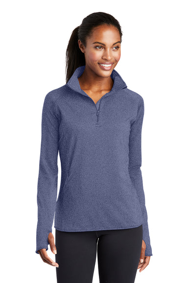 Sport-Tek LST850 Womens Sport-Wick Moisture Wicking 1/4 Zip Sweatshirt Heather True Navy Blue Model Front