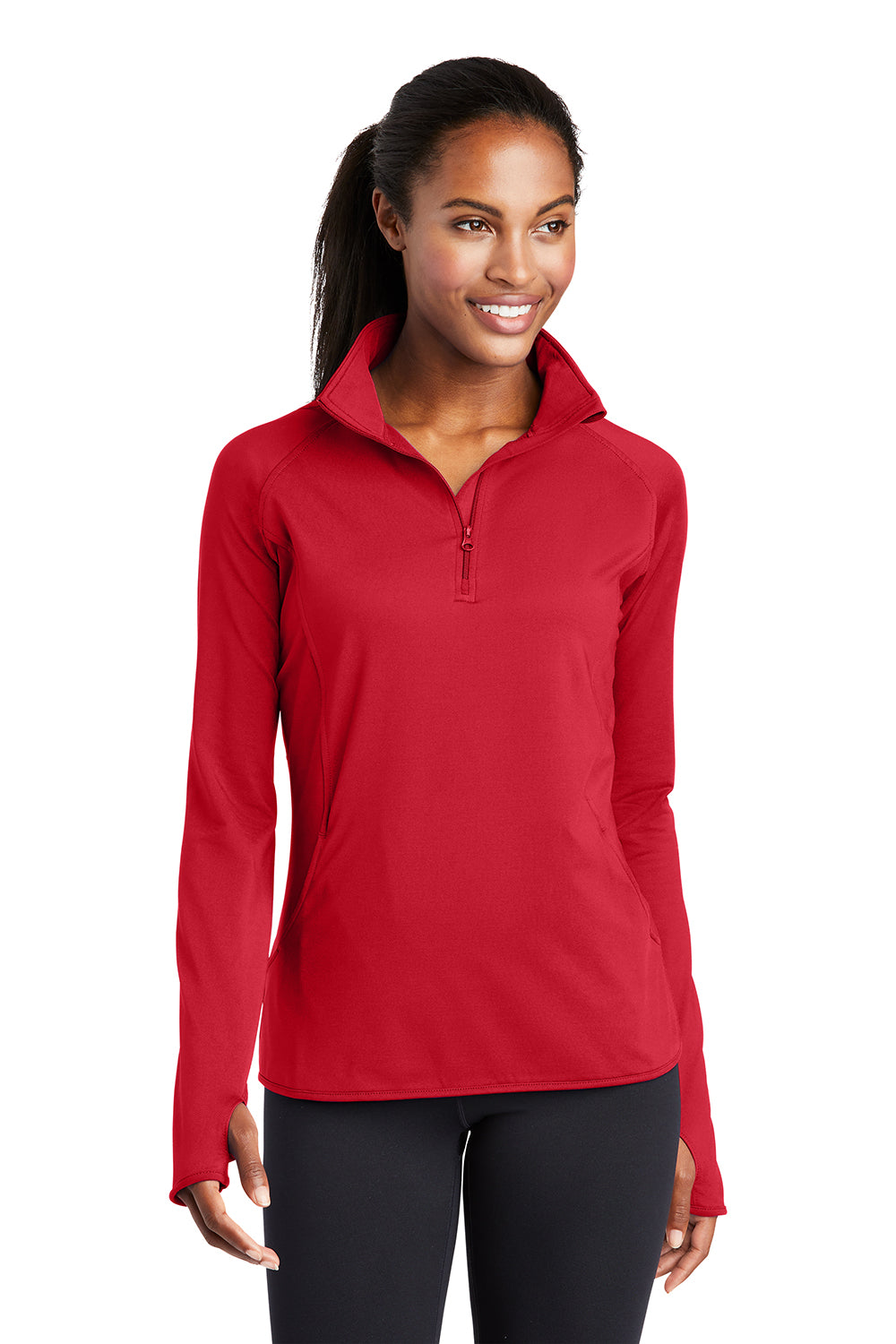 Sport-Tek LST850 Womens Sport-Wick Moisture Wicking 1/4 Zip Sweatshirt True Red Model Front