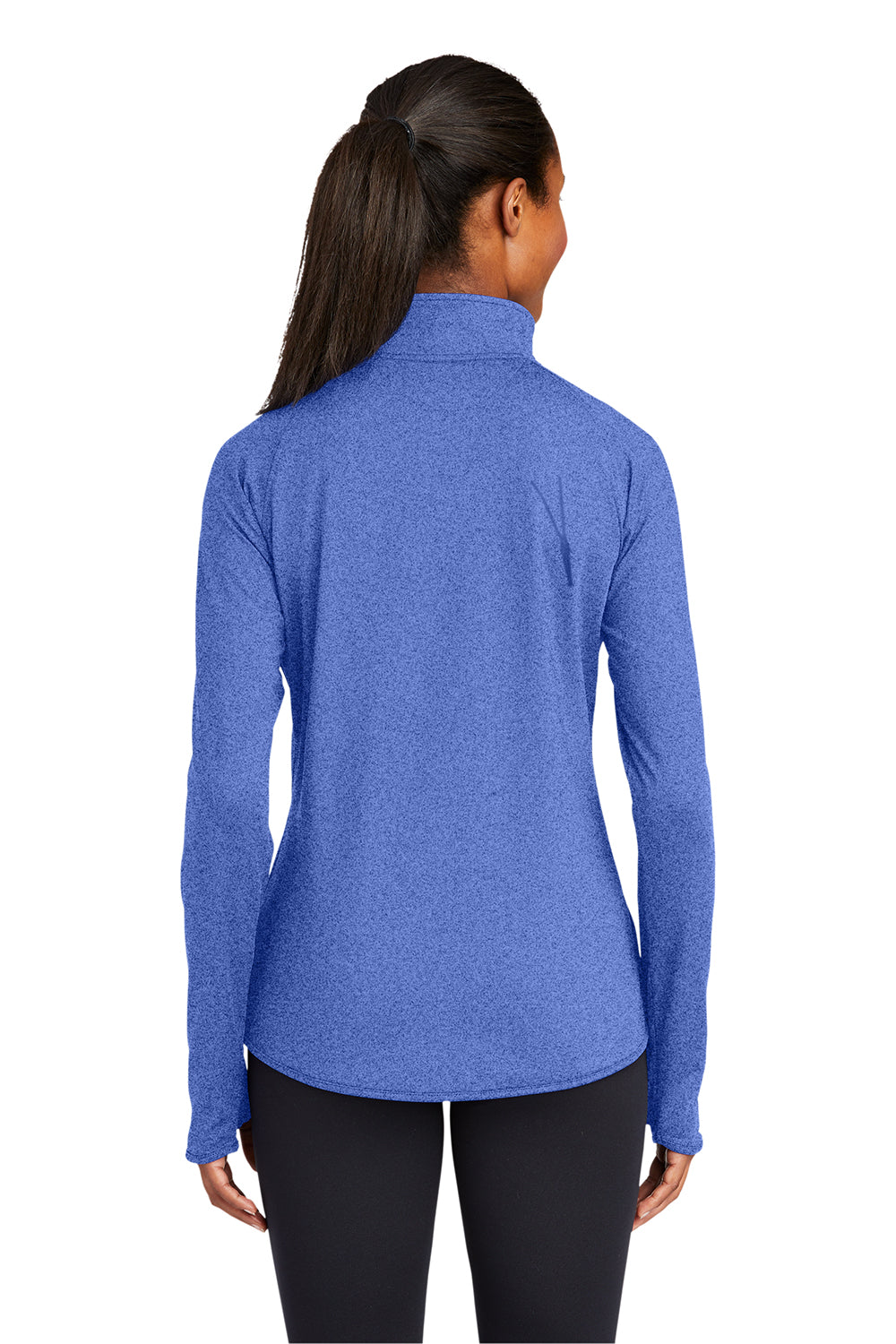 Sport-Tek LST850 Womens Sport-Wick Moisture Wicking 1/4 Zip Sweatshirt Heather True Royal Blue Model Back