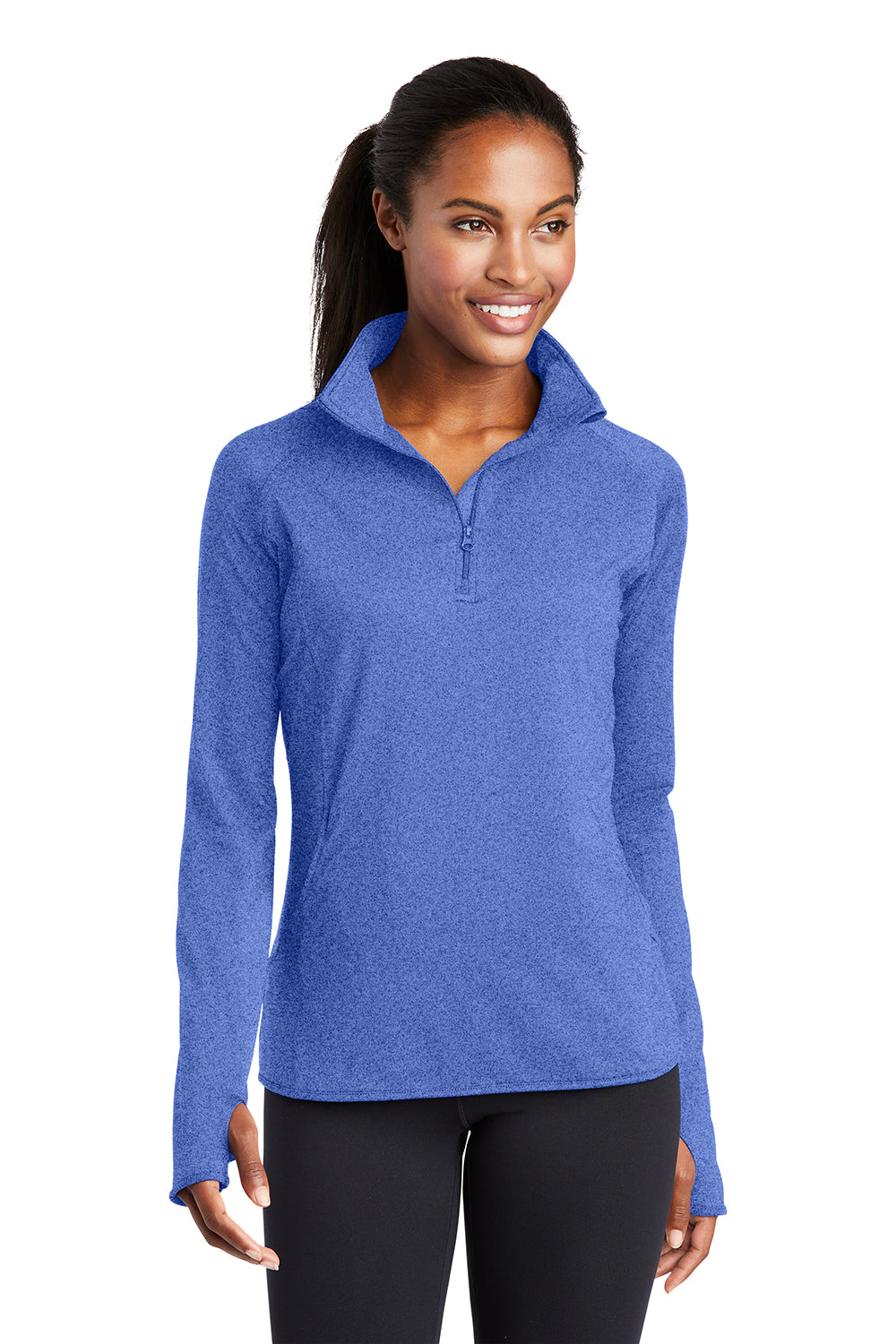 Sport-Tek LST850 Womens Sport-Wick Moisture Wicking 1/4 Zip Sweatshirt Heather True Royal Blue Model Front