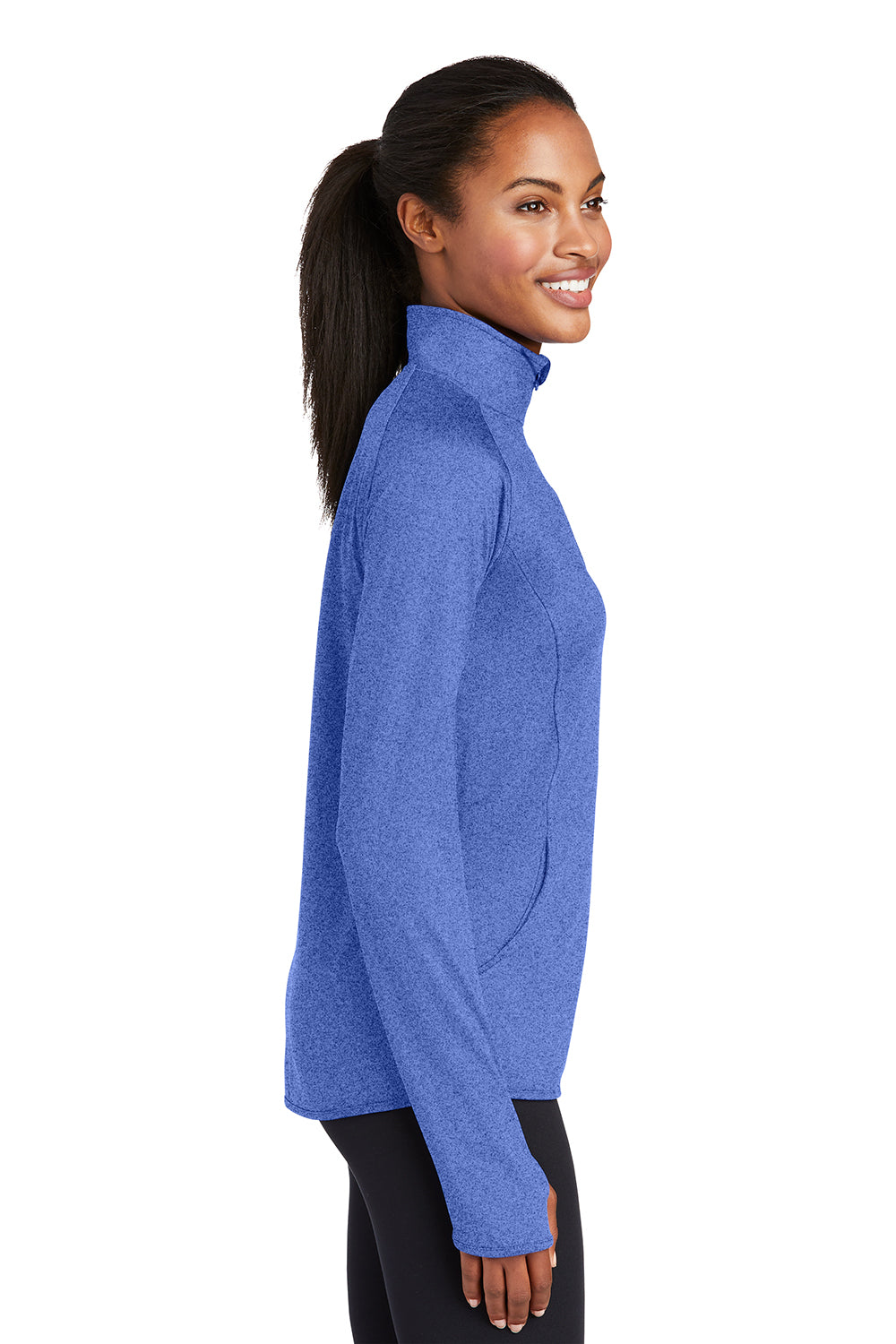 Sport-Tek LST850 Womens Sport-Wick Moisture Wicking 1/4 Zip Sweatshirt Heather True Royal Blue Model Side