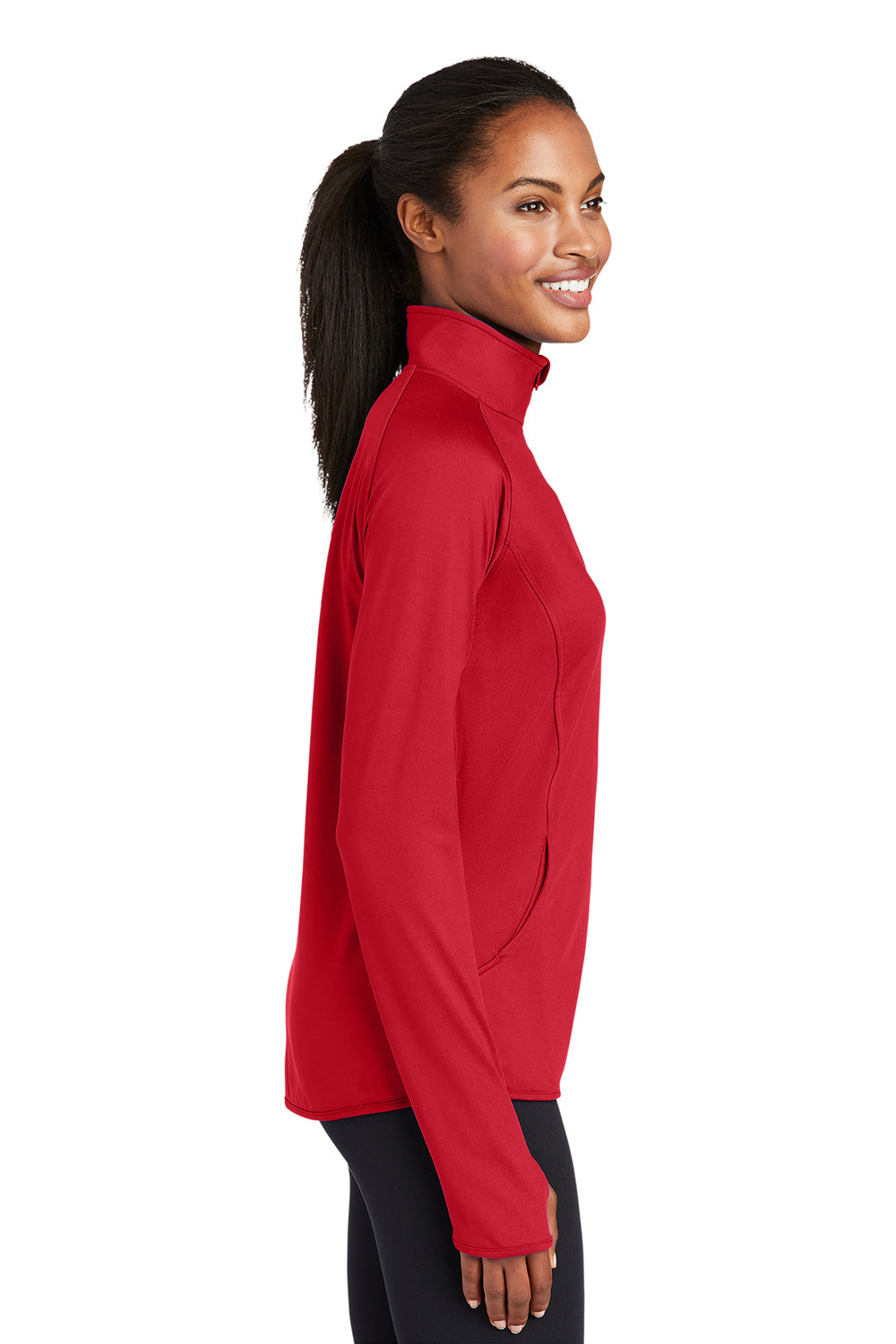 Sport-Tek LST850 Womens Sport-Wick Moisture Wicking 1/4 Zip Sweatshirt True Red Model Side