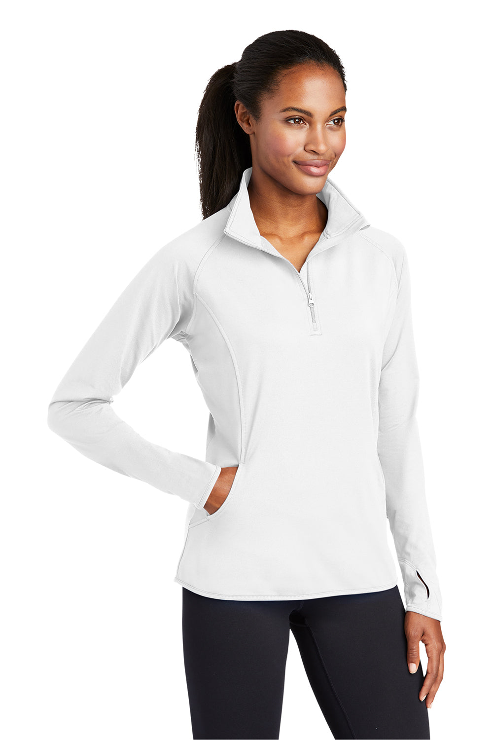 Sport-Tek LST850 Womens Sport-Wick Moisture Wicking 1/4 Zip Sweatshirt White Model 3q