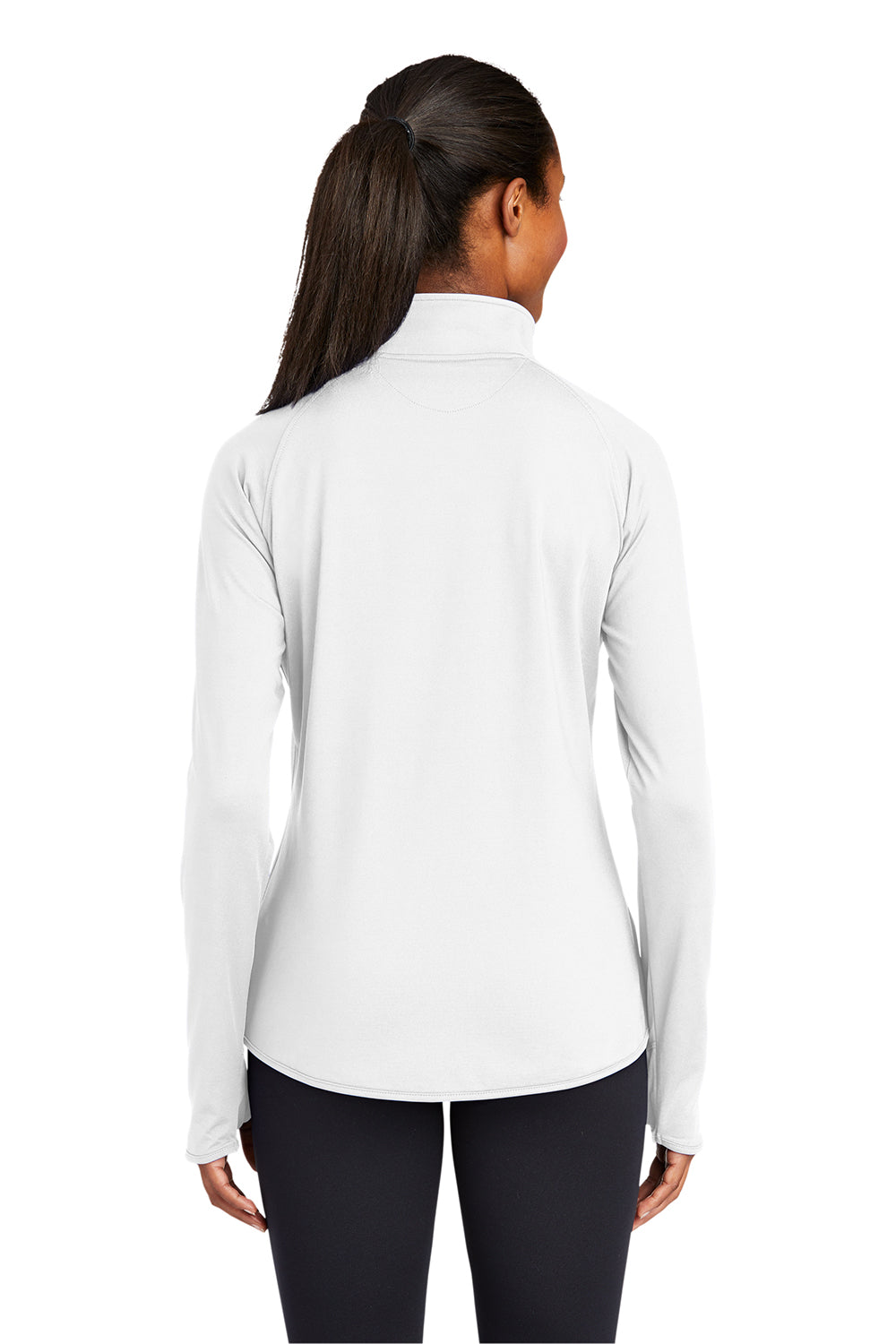 Sport-Tek LST850 Womens Sport-Wick Moisture Wicking 1/4 Zip Sweatshirt White Model Back