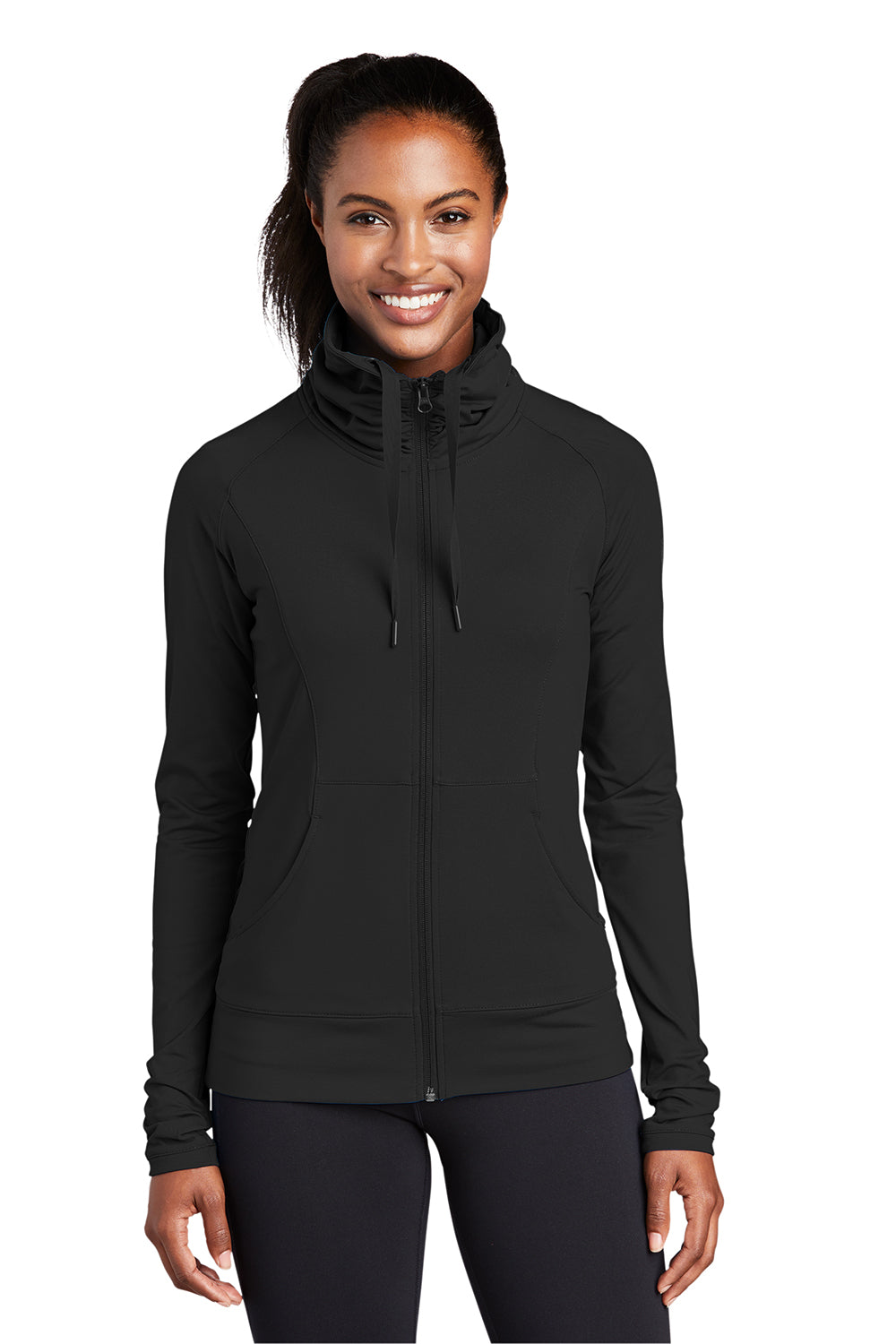 Sport-Tek LST852 Womens Sport-Wick Moisture Wicking Full Zip Jacket Black Model Front