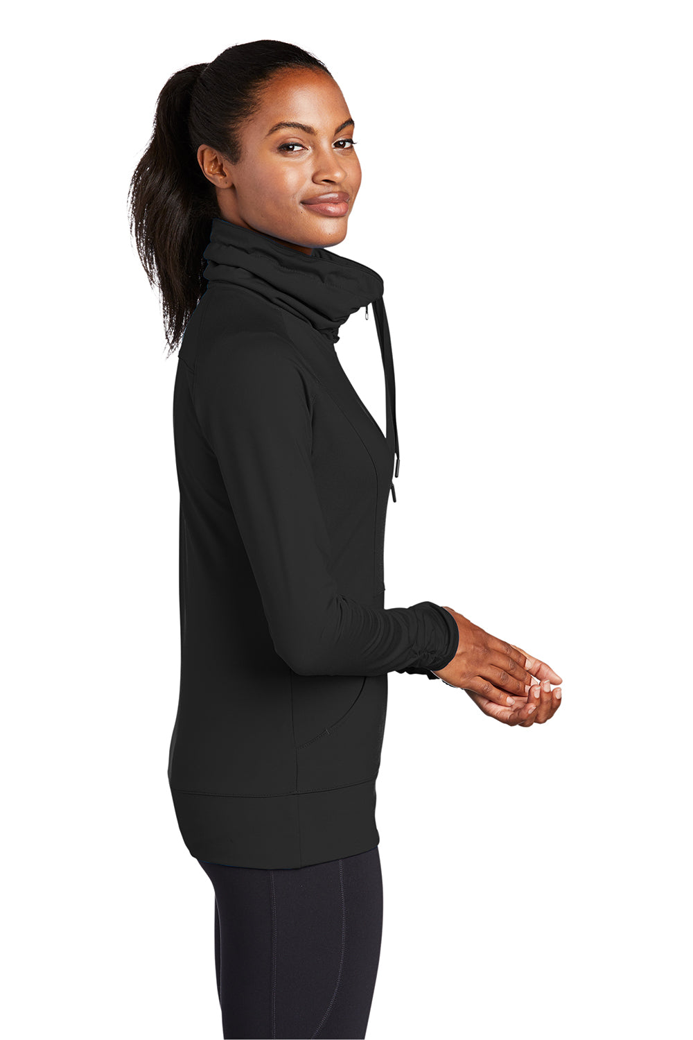 Sport-Tek LST852 Womens Sport-Wick Moisture Wicking Full Zip Jacket Black Model Side