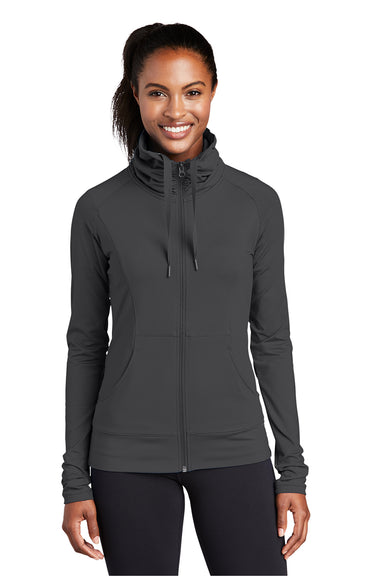 Sport-Tek LST852 Womens Sport-Wick Moisture Wicking Full Zip Jacket Charcoal Grey Model Front