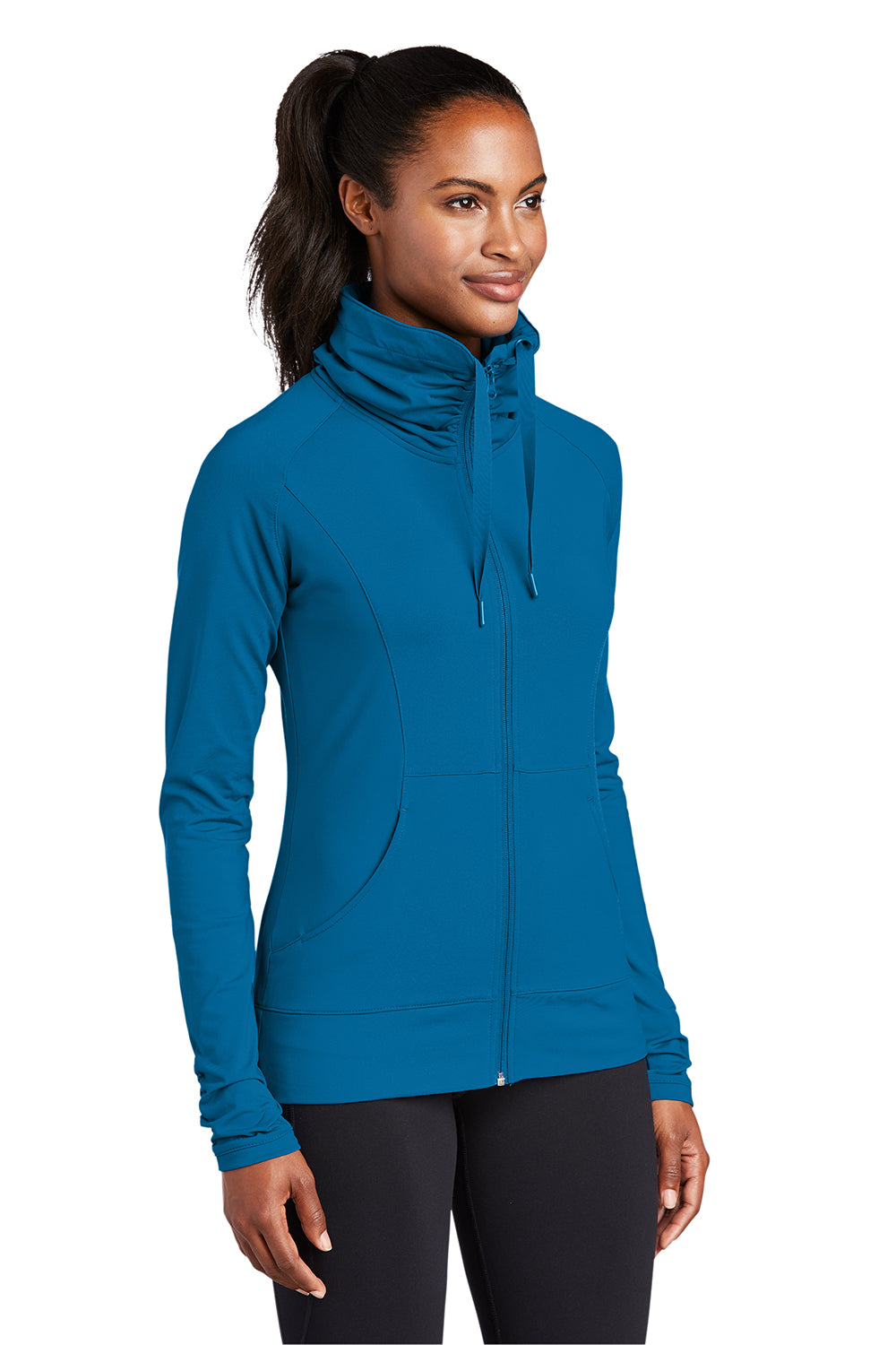 Sport-Tek LST852 Womens Sport-Wick Moisture Wicking Full Zip Jacket Peacock Blue Model 3q