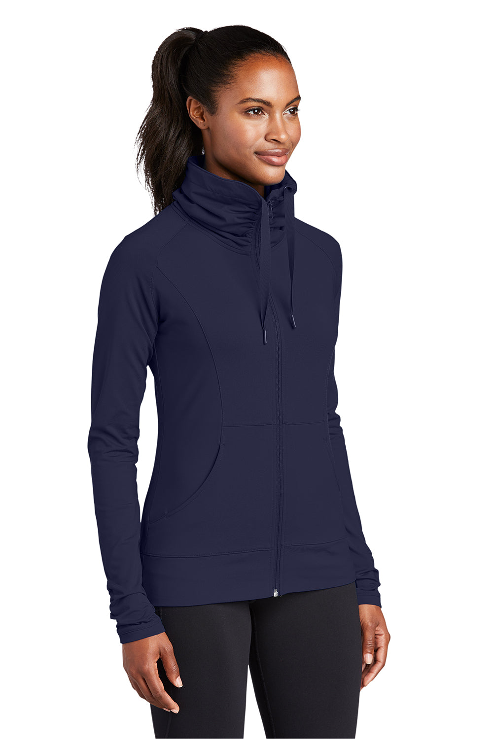 Sport-Tek LST852 Womens Sport-Wick Moisture Wicking Full Zip Jacket True Navy Blue Model 3q