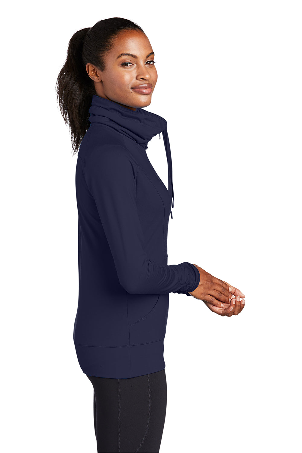 Sport-Tek LST852 Womens Sport-Wick Moisture Wicking Full Zip Jacket True Navy Blue Model Side