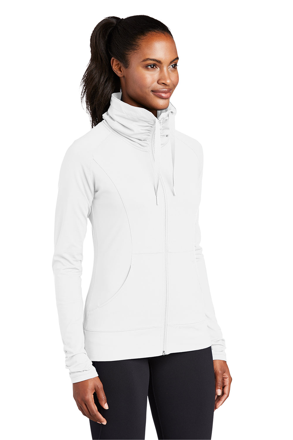 Sport-Tek LST852 Womens Sport-Wick Moisture Wicking Full Zip Jacket White Model 3q