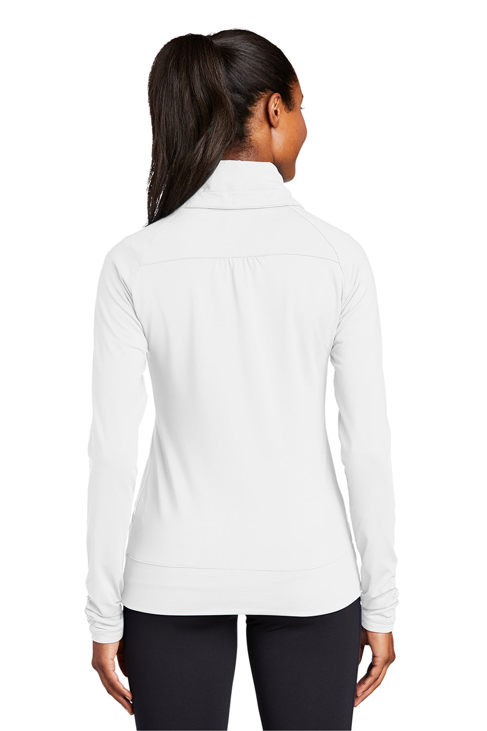 Sport-Tek LST852 Womens Sport-Wick Moisture Wicking Full Zip Jacket White Model Back