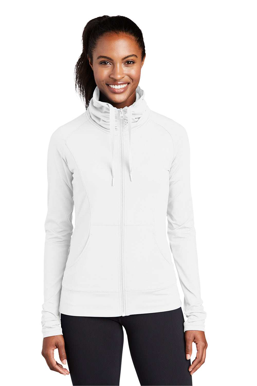 Sport-Tek LST852 Womens Sport-Wick Moisture Wicking Full Zip Jacket White Model Front