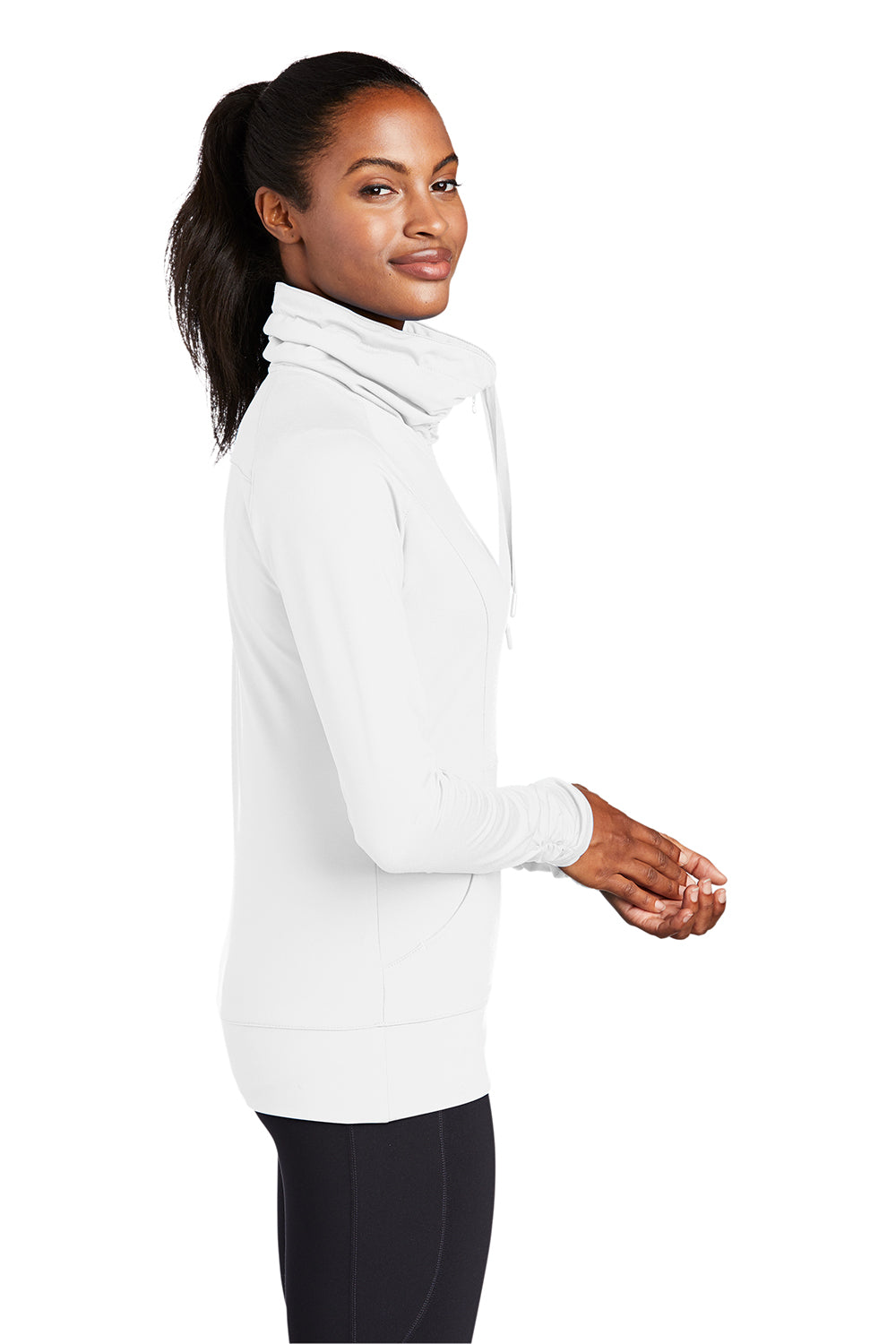 Sport-Tek LST852 Womens Sport-Wick Moisture Wicking Full Zip Jacket White Model Side