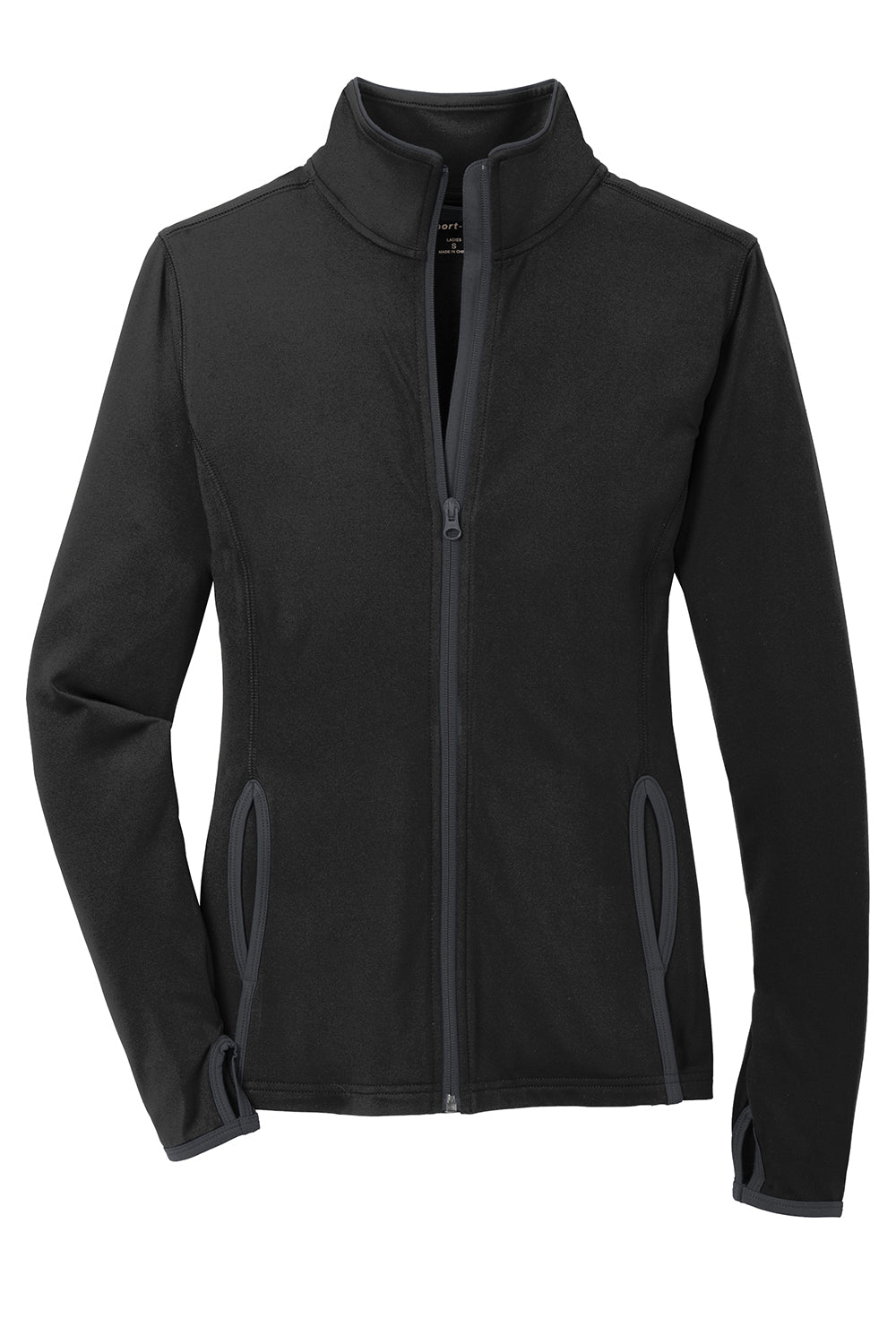 Sport-Tek LST853 Womens Sport-Wick Moisture Wicking Full Zip Jacket Black/Charcoal Grey Flat Front