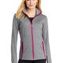 Sport-Tek Womens Sport-Wick Moisture Wicking Full Zip Jacket - Heather Charcoal Grey/Pink Rush