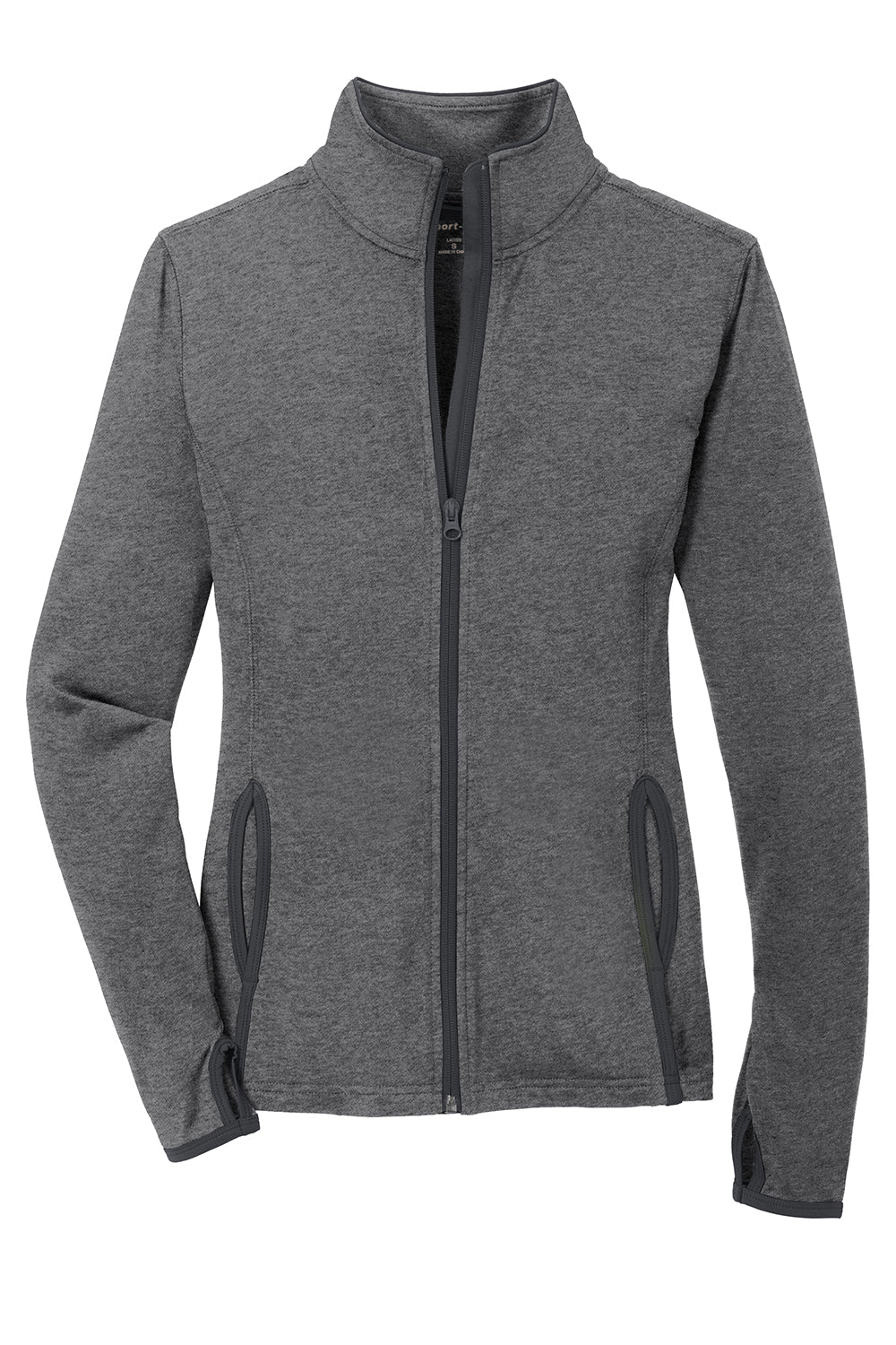 Sport-Tek LST853 Womens Sport-Wick Moisture Wicking Full Zip Jacket Heather Charcoal Grey/Charcoal Grey Flat Front