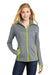 Sport-Tek LST853 Womens Sport-Wick Moisture Wicking Full Zip Jacket Heather Charcoal Grey/Charge Green Model Front