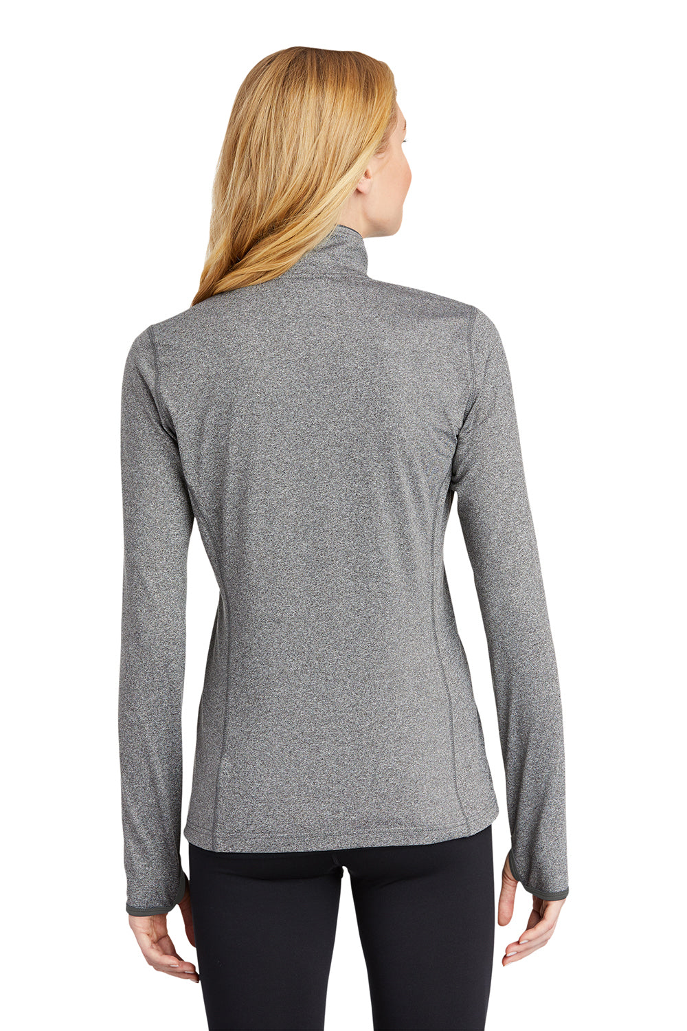 Sport-Tek LST853 Womens Sport-Wick Moisture Wicking Full Zip Jacket Heather Charcoal Grey/Charcoal Grey Model Back