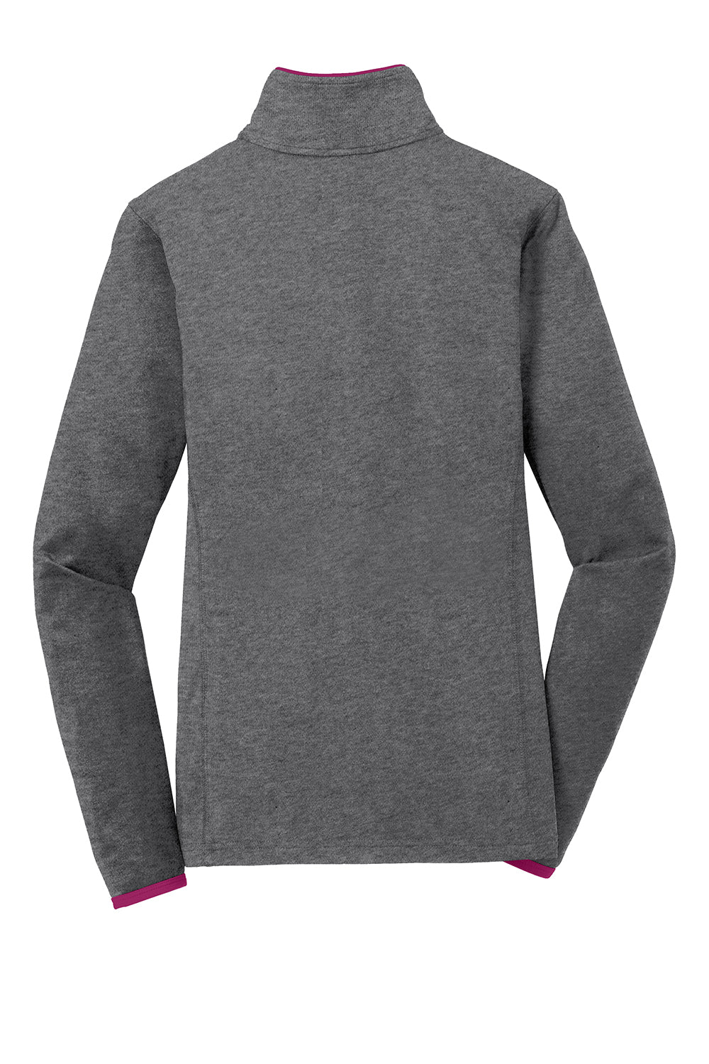 Sport-Tek LST853 Womens Sport-Wick Moisture Wicking Full Zip Jacket Heather Charcoal Grey/Pink Rush Flat Back