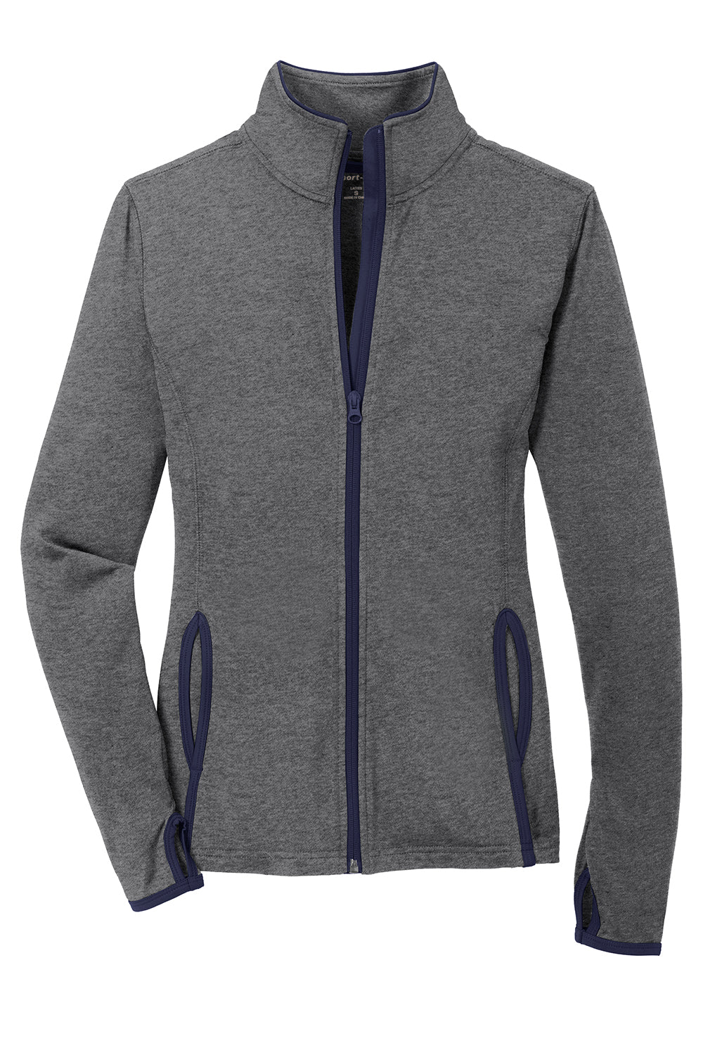 Sport-Tek LST853 Womens Sport-Wick Moisture Wicking Full Zip Jacket Heather Charcoal Grey/True Navy Blue Flat Front