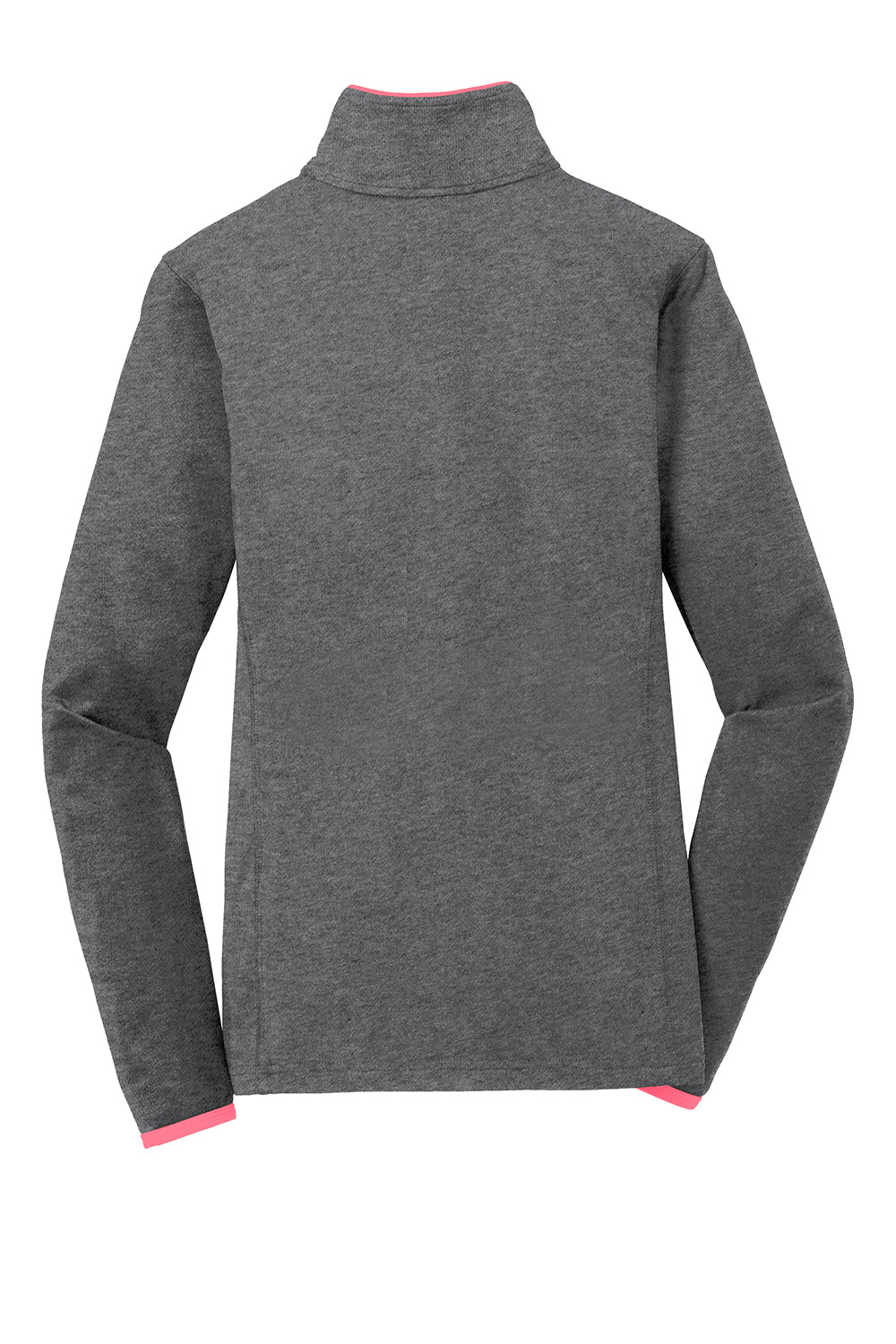 Sport-Tek LST853 Womens Sport-Wick Moisture Wicking Full Zip Jacket Heather Charcoal Grey/Hot Coral Pink Flat Back