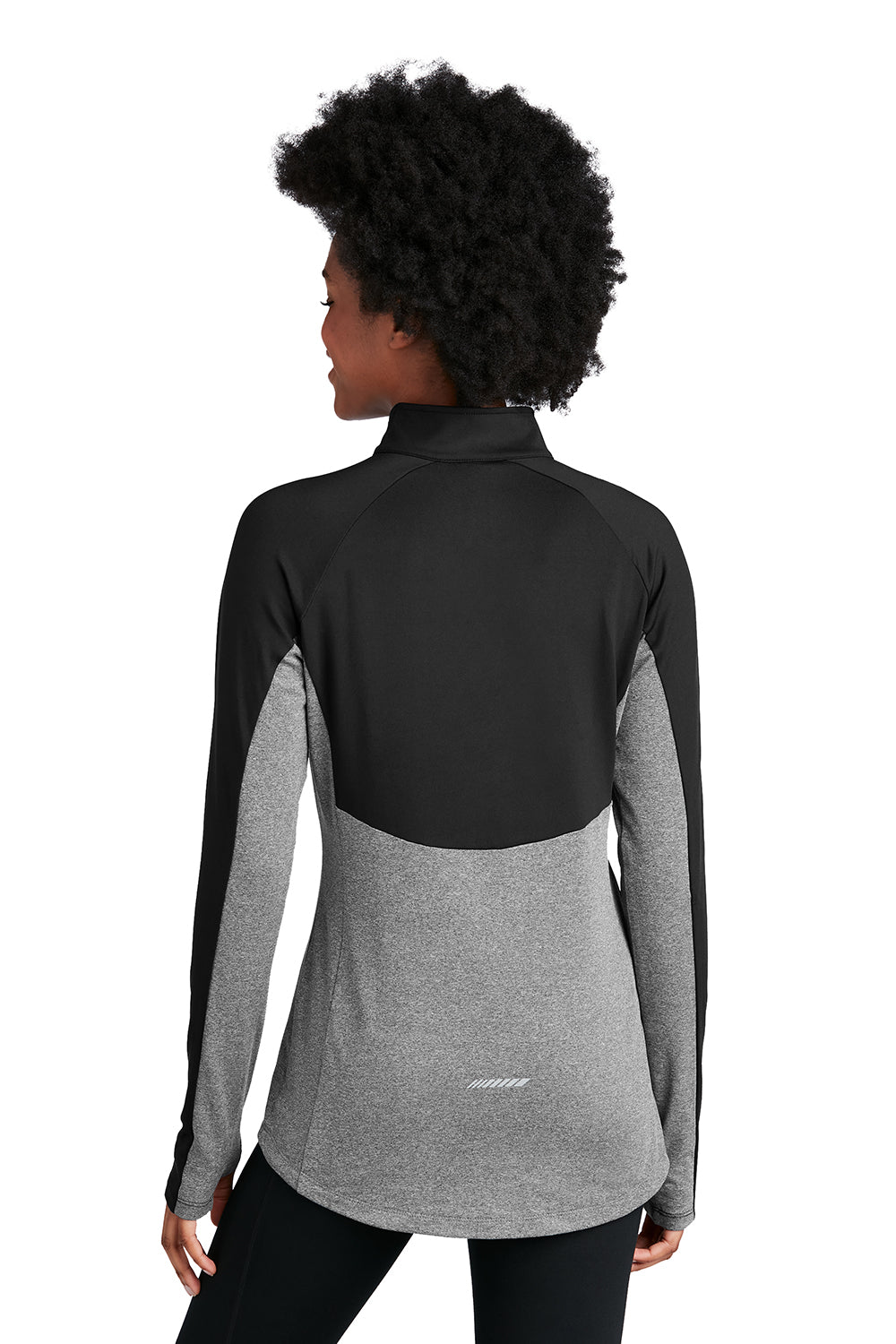 Sport-Tek LST854 Womens Sport-Wick Moisture Wicking 1/4 Zip Sweatshirt Black/Heather Charcoal Grey Model Back