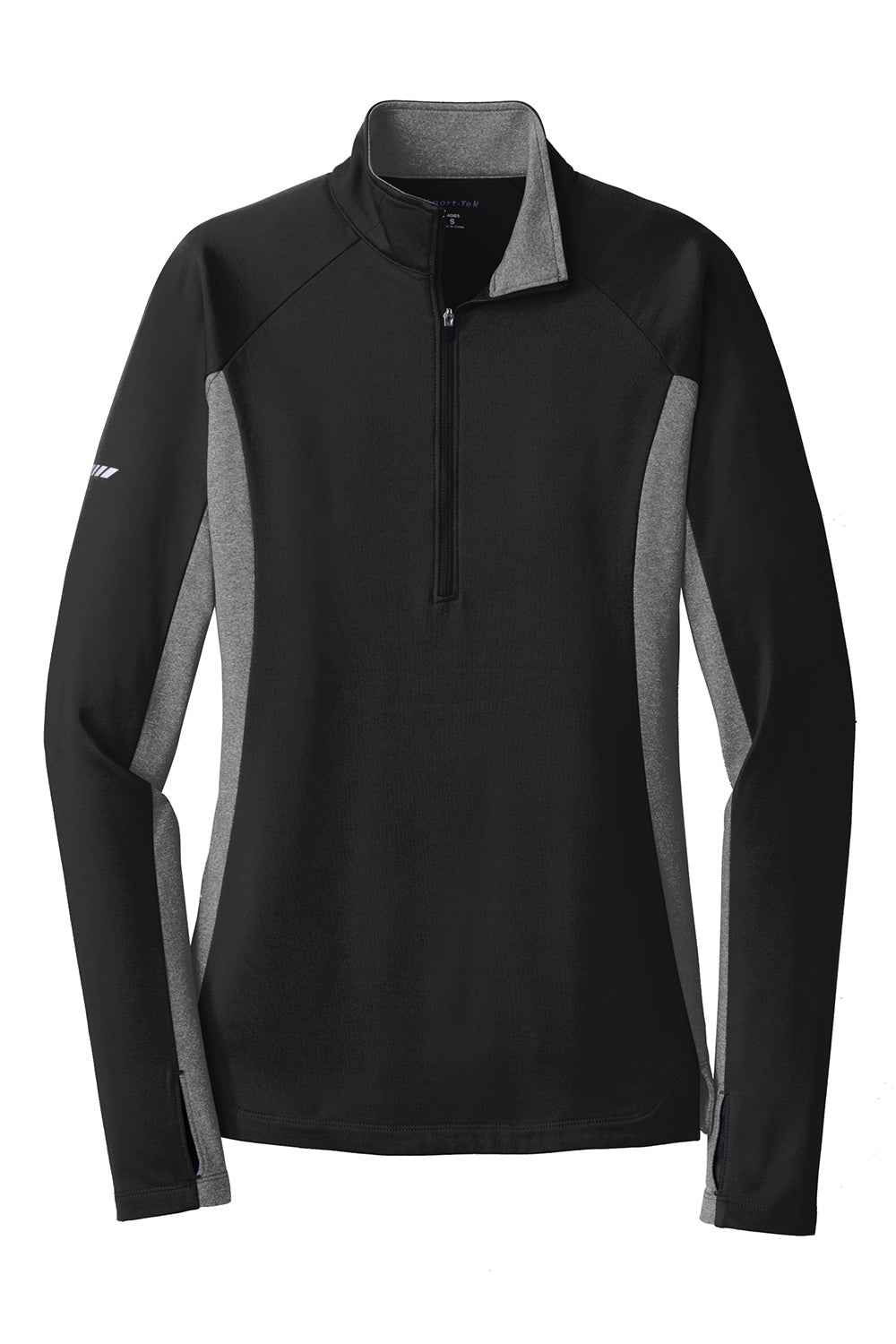 Sport-Tek LST854 Womens Sport-Wick Moisture Wicking 1/4 Zip Sweatshirt Black/Heather Charcoal Grey Flat Front