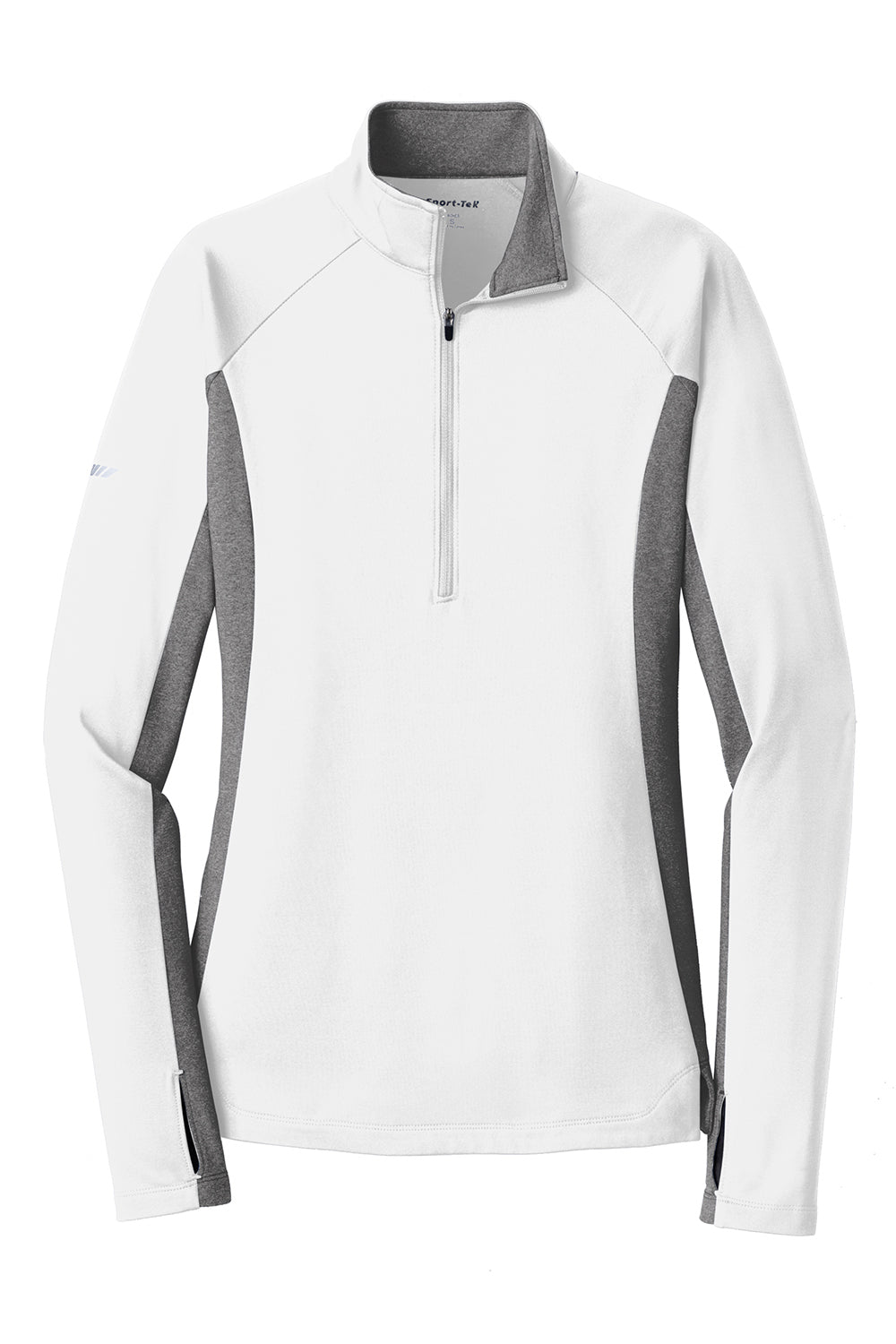 Sport-Tek LST854 Womens Sport-Wick Moisture Wicking 1/4 Zip Sweatshirt White/Heather Charcoal Grey Flat Front