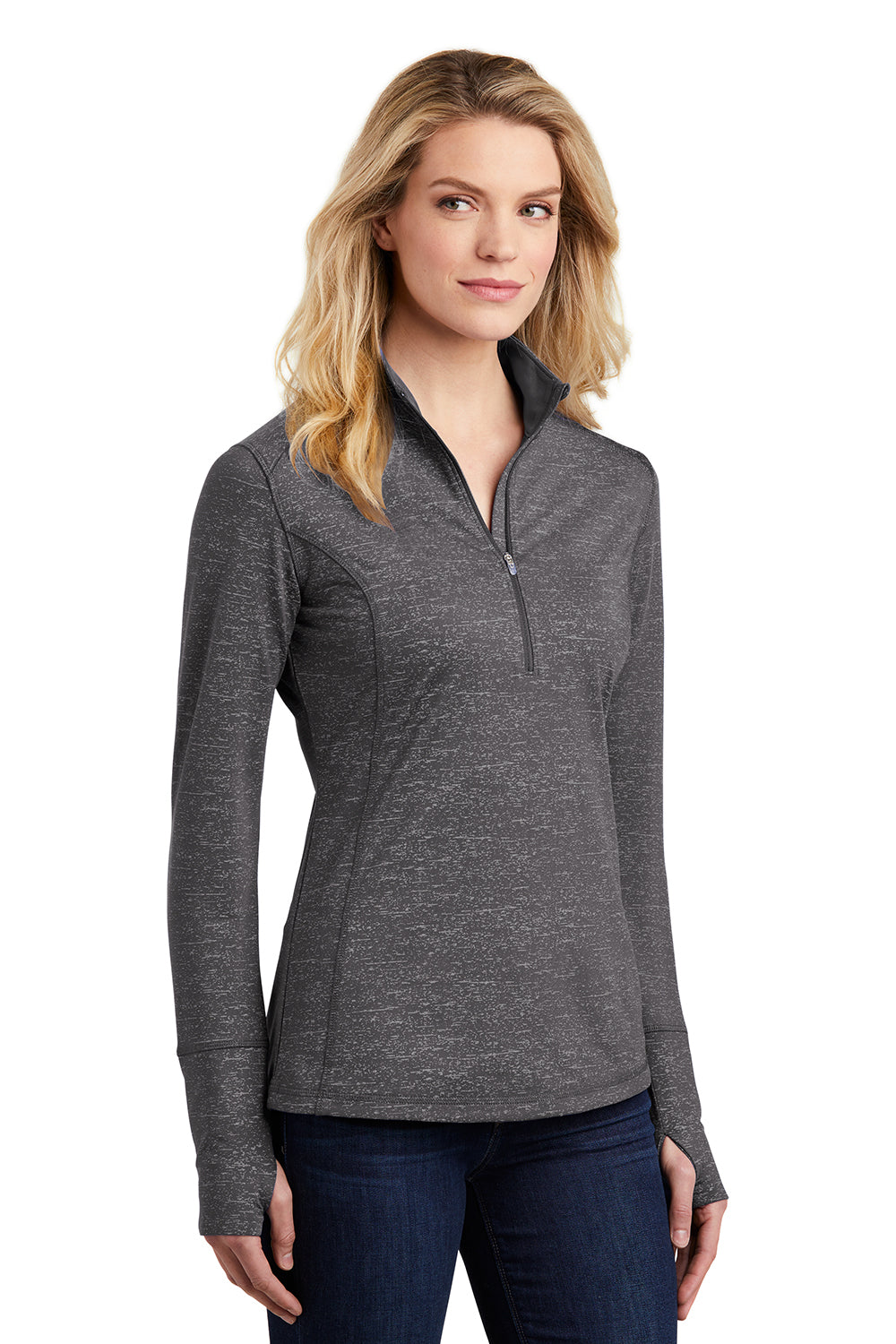 Sport-Tek LST855 Womens Sport-Wick Moisture Wicking 1/4 Zip Sweatshirt Charcoal Grey Model 3q