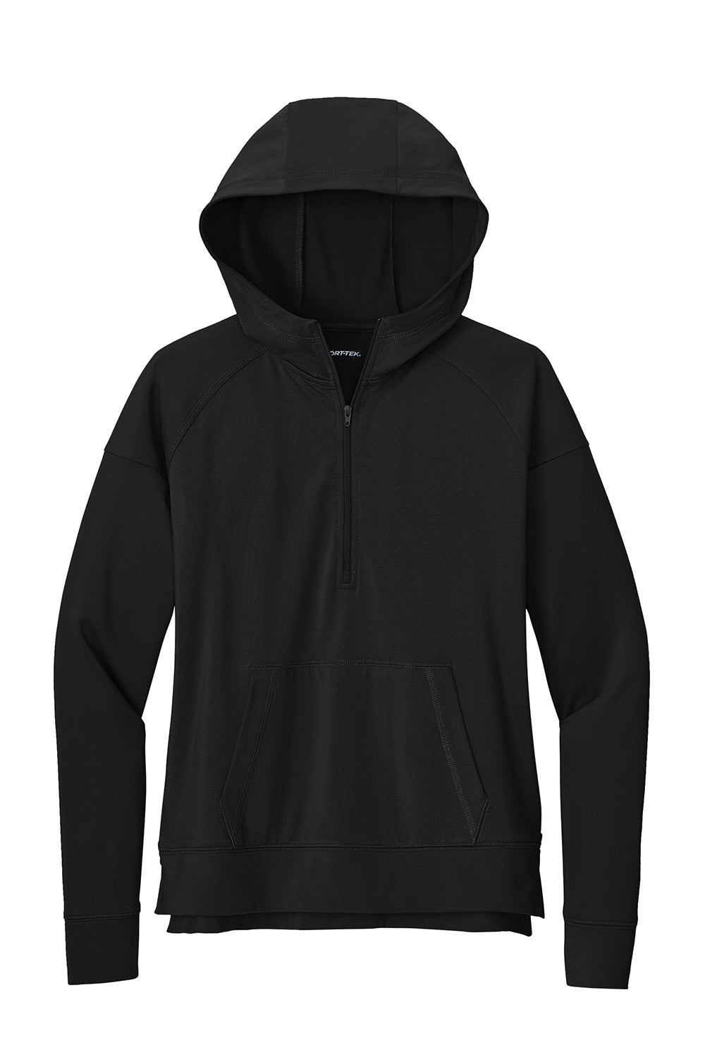 Sport-Tek LST856 Womens Sport-Wick Stretch 1/4 Zip Hooded Sweatshirt Hoodie Black Flat Front