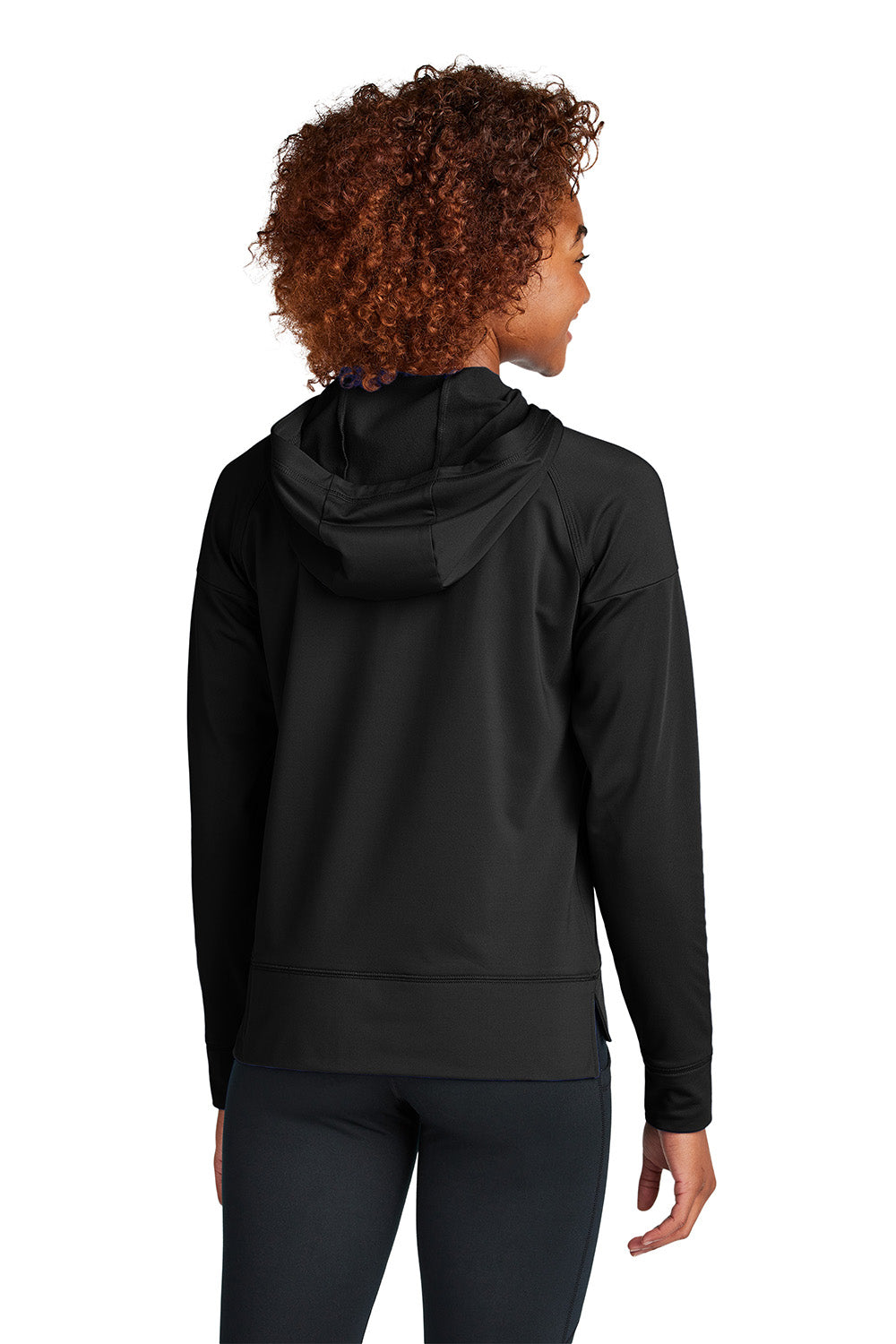 Sport-Tek LST856 Womens Sport-Wick Stretch 1/4 Zip Hooded Sweatshirt Hoodie Black Model Back