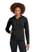 Sport-Tek LST856 Womens Sport-Wick Stretch 1/4 Zip Hooded Sweatshirt Hoodie Black Model Front