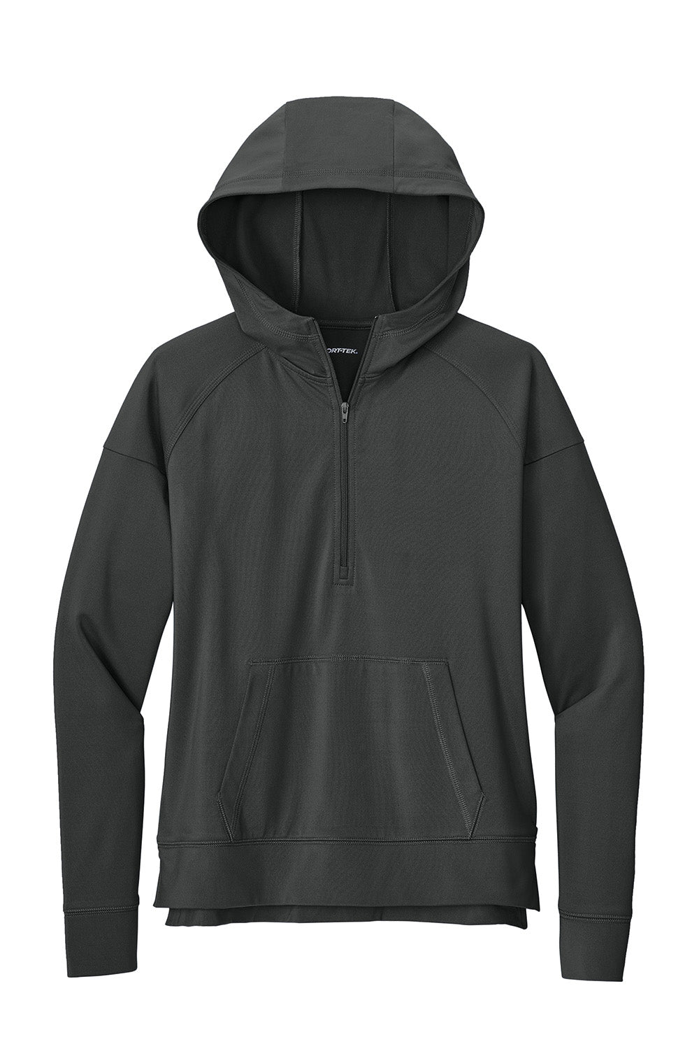 Sport-Tek LST856 Womens Sport-Wick Stretch 1/4 Zip Hooded Sweatshirt Hoodie Charcoal Grey Flat Front