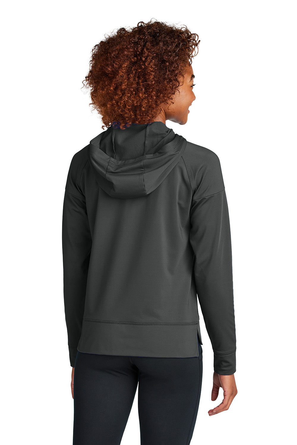 Sport-Tek LST856 Womens Sport-Wick Stretch 1/4 Zip Hooded Sweatshirt Hoodie Charcoal Grey Model Back