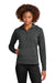 Sport-Tek LST856 Womens Sport-Wick Stretch 1/4 Zip Hooded Sweatshirt Hoodie Charcoal Grey Model Front