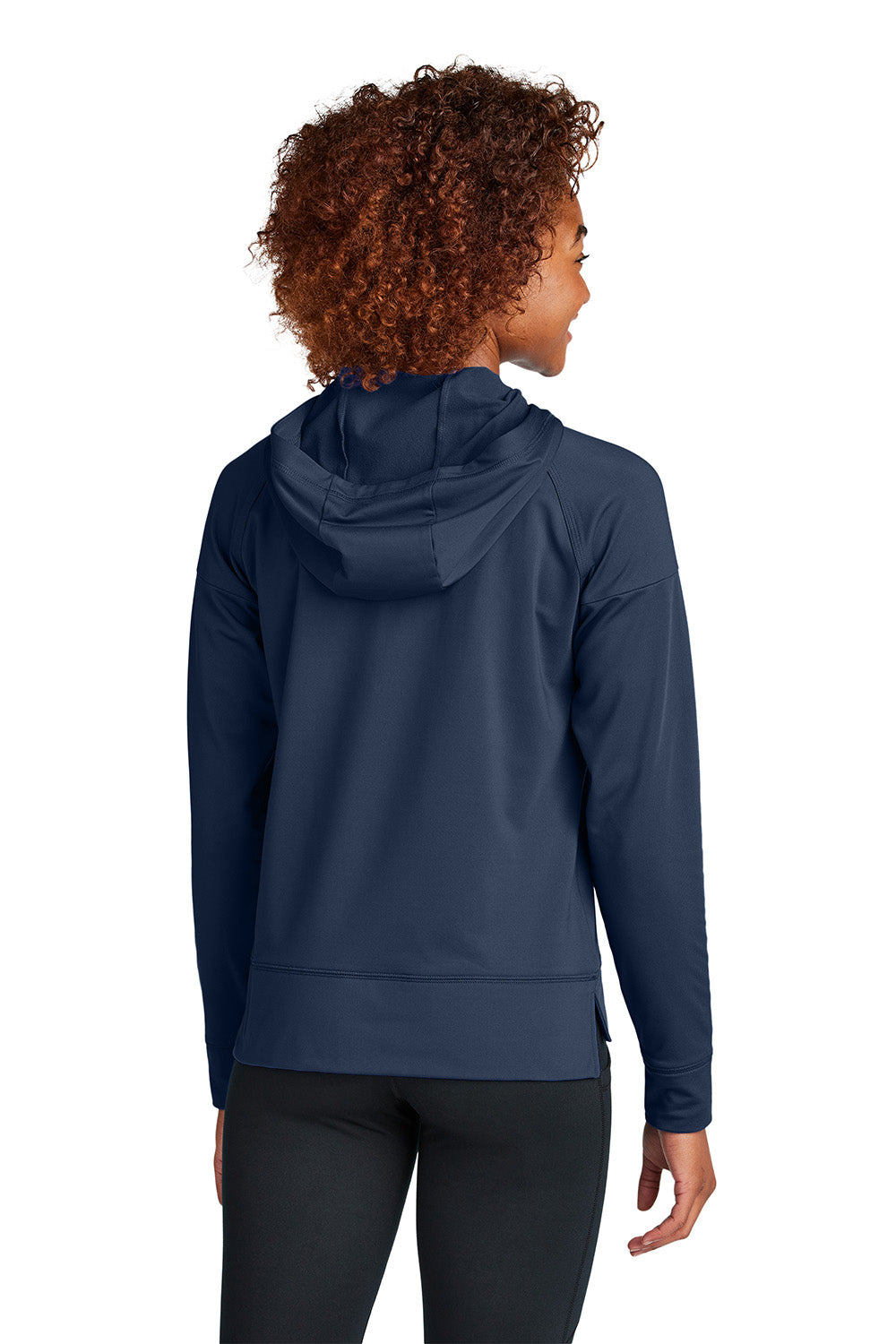 Sport-Tek LST856 Womens Sport-Wick Stretch 1/4 Zip Hooded Sweatshirt Hoodie True Navy Blue Model Back