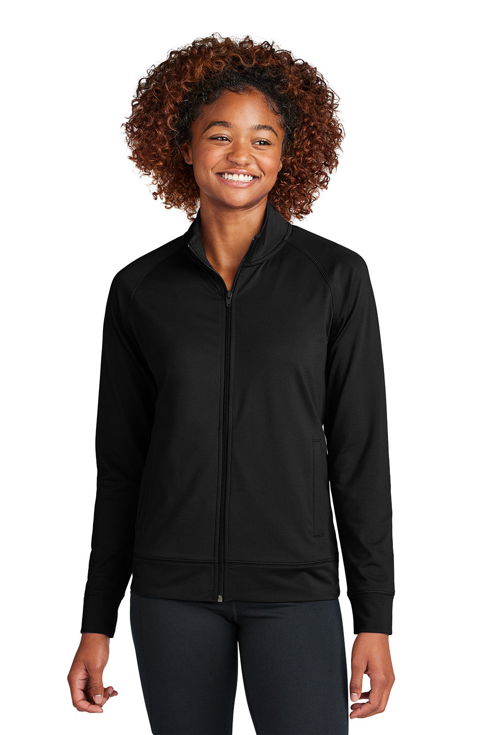 Sport-Tek LST857 Womens Sport-Wick Stretch Full Zip Cadet Jacket Black Model Front