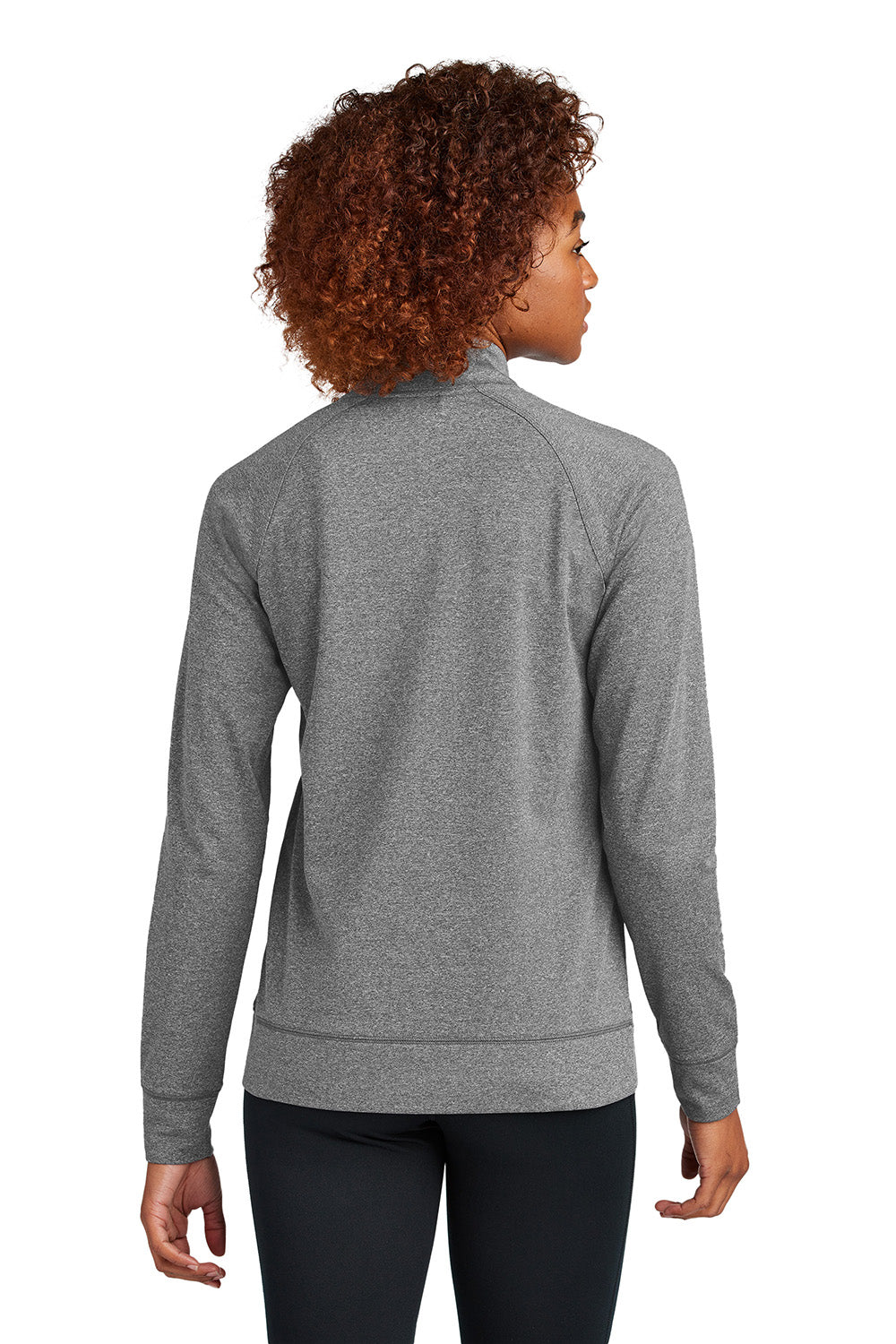 Sport-Tek LST857 Womens Sport-Wick Stretch Full Zip Cadet Jacket Heather Charcoal Grey Model Back