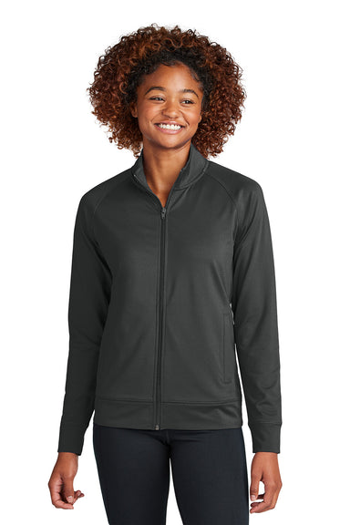 Sport-Tek LST857 Womens Sport-Wick Stretch Full Zip Cadet Jacket Charcoal Grey Model Front