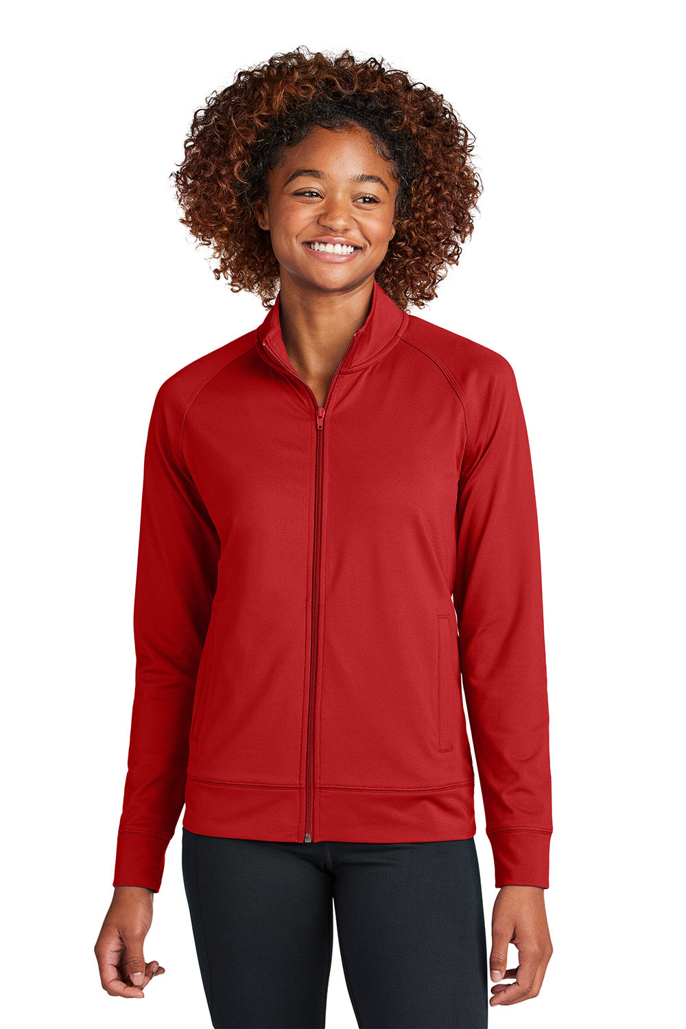 Sport-Tek LST857 Womens Sport-Wick Stretch Full Zip Cadet Jacket Deep Red Model Front