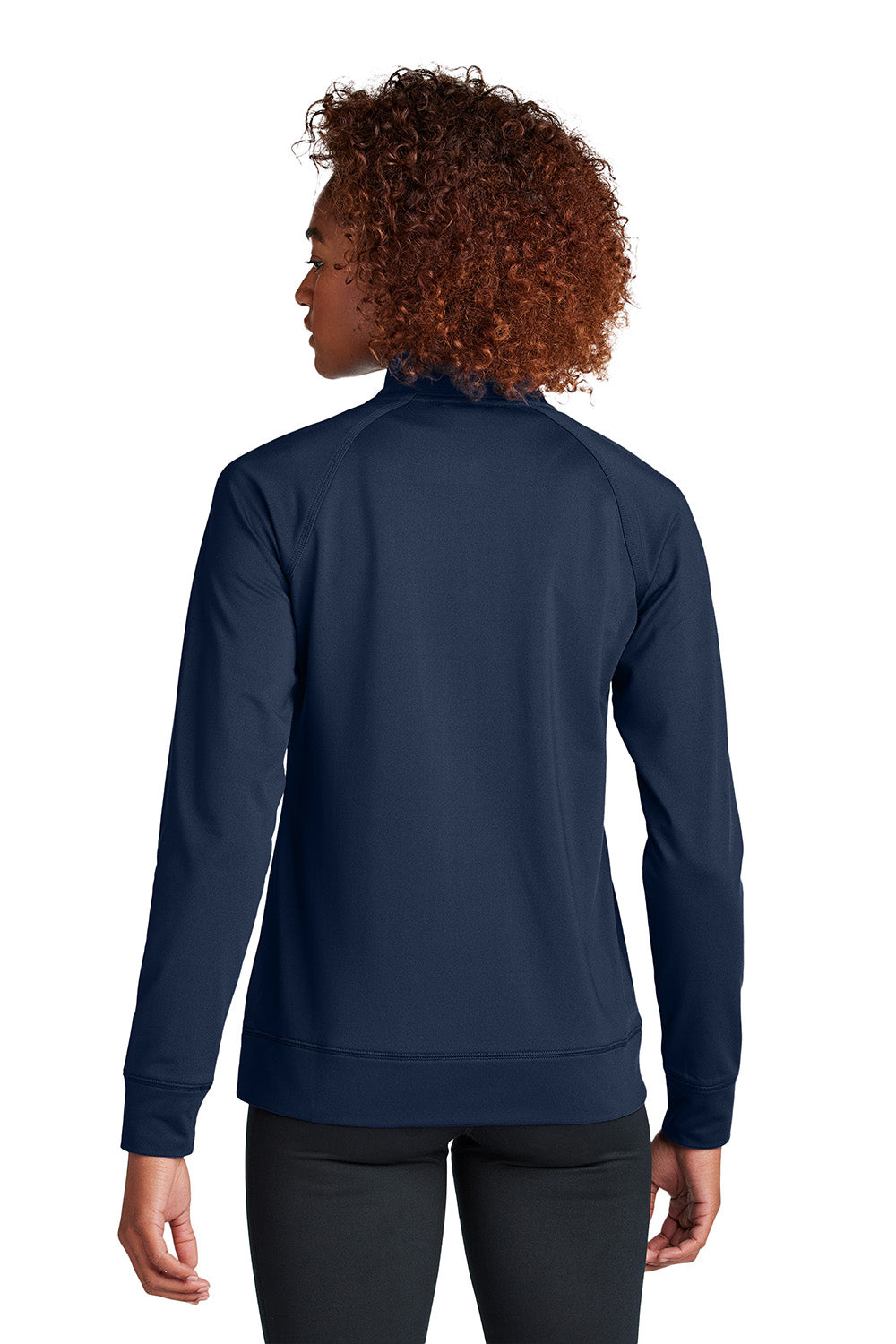 Sport-Tek LST857 Womens Sport-Wick Stretch Full Zip Cadet Jacket True Navy Blue Model Back