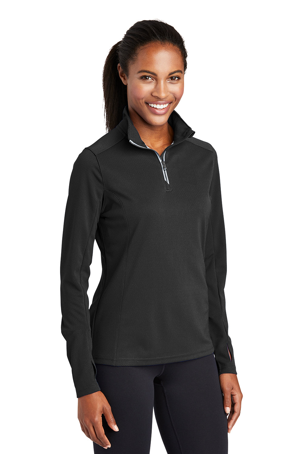 Sport-Tek LST860 Womens Sport-Wick Moisture Wicking 1/4 Zip Sweatshirt Black Model 3q