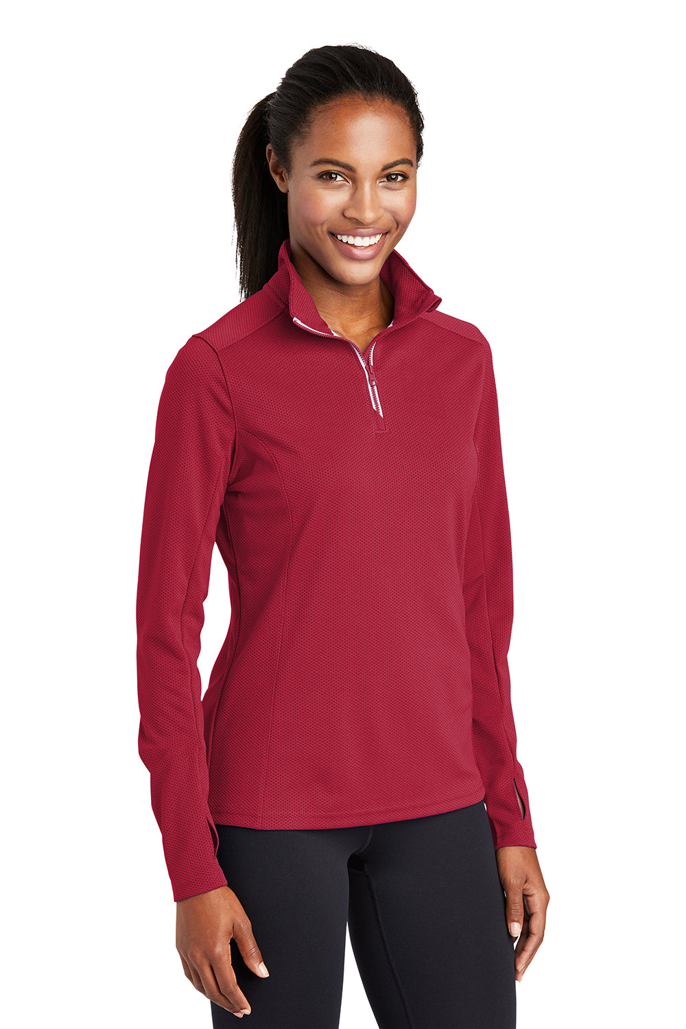 Sport-Tek LST860 Womens Sport-Wick Moisture Wicking 1/4 Zip Sweatshirt Deep Red Model 3q