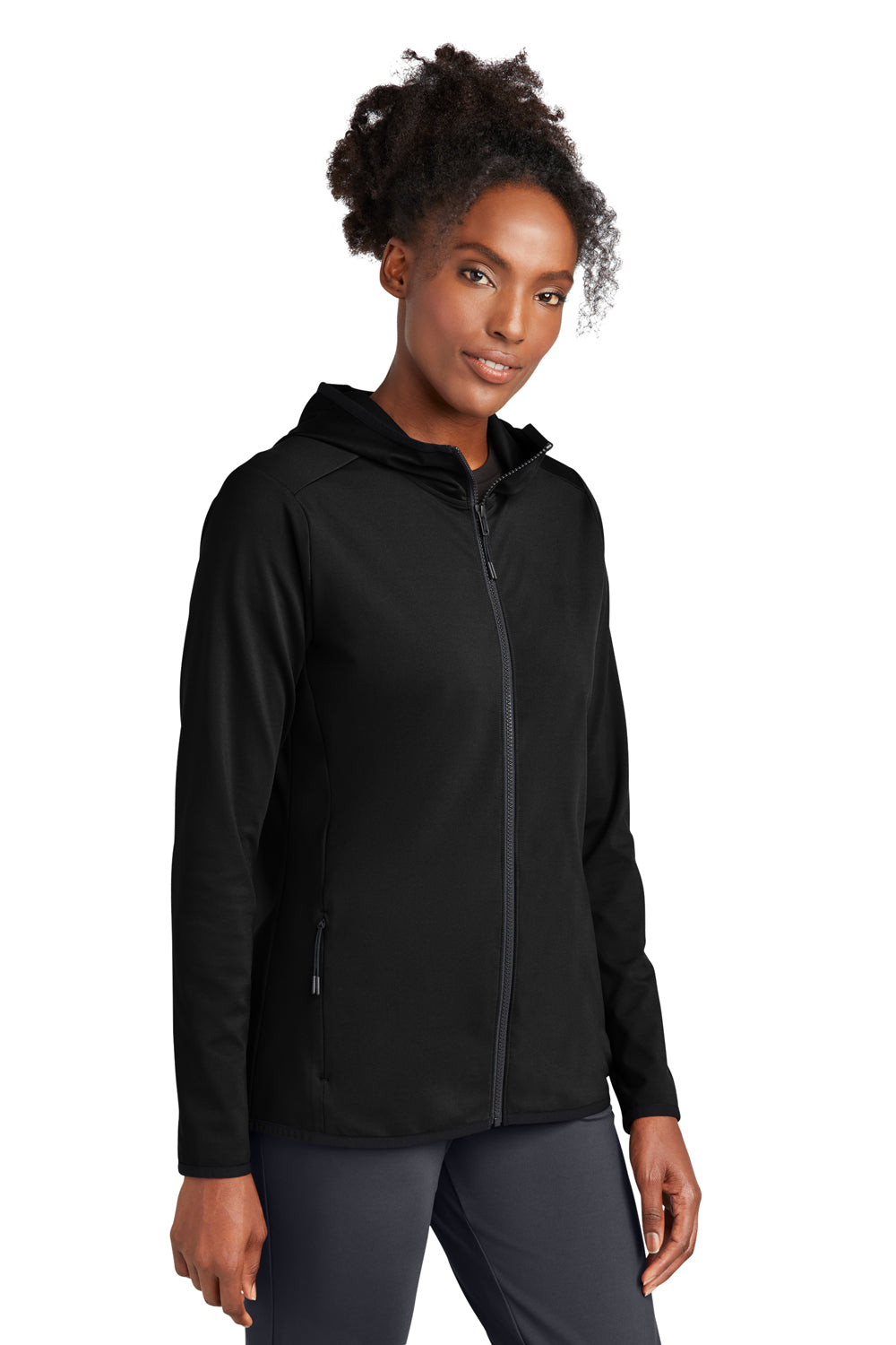 Sport-Tek LST870 Womens Circuit Full Zip Hooded Jacket Deep Black Model 3q