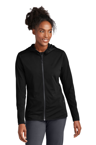 Sport-Tek LST870 Womens Circuit Full Zip Hooded Jacket Deep Black Model Front