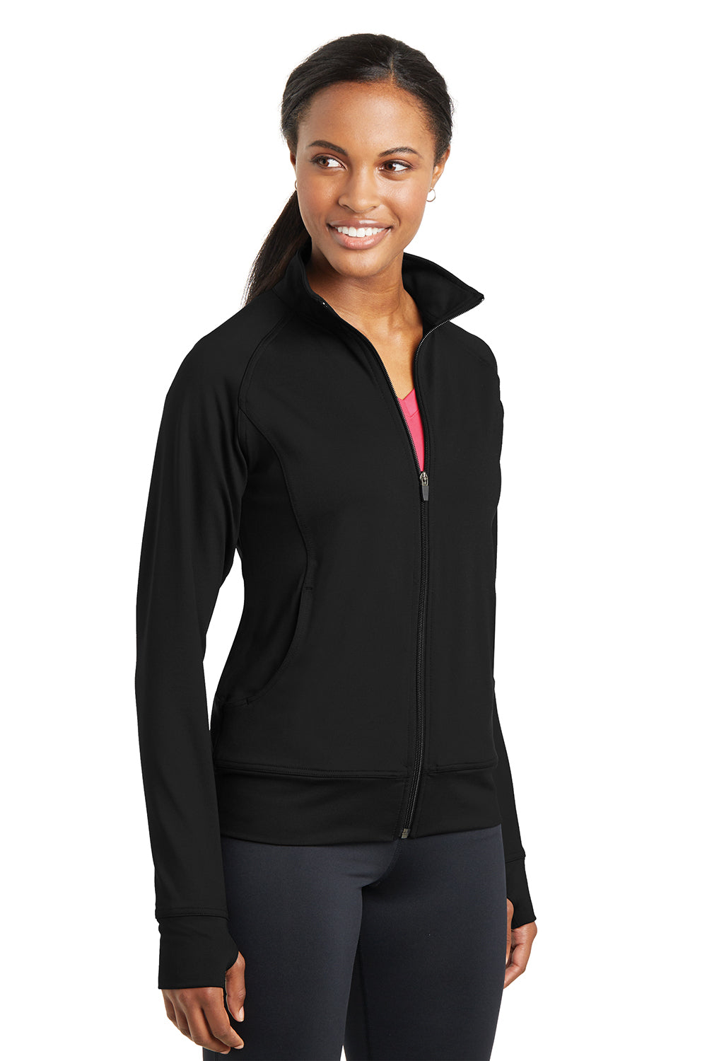 Sport-Tek LST885 Womens NRG Full Zip Sweatshirt Black Model 3q